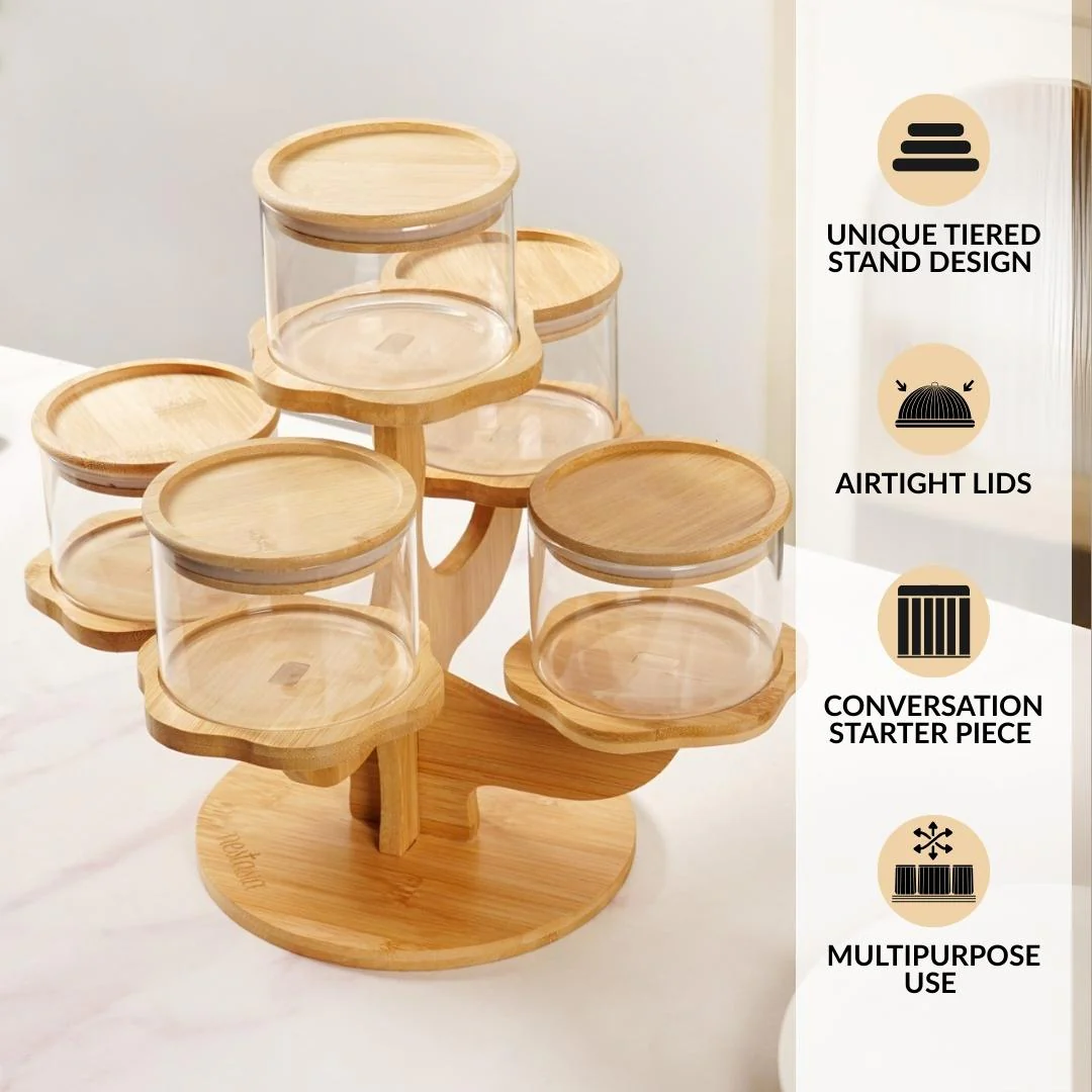 3 Tier Kitchen Storage Airtight Jars With Stand Set Of 6 450ml - Image 3