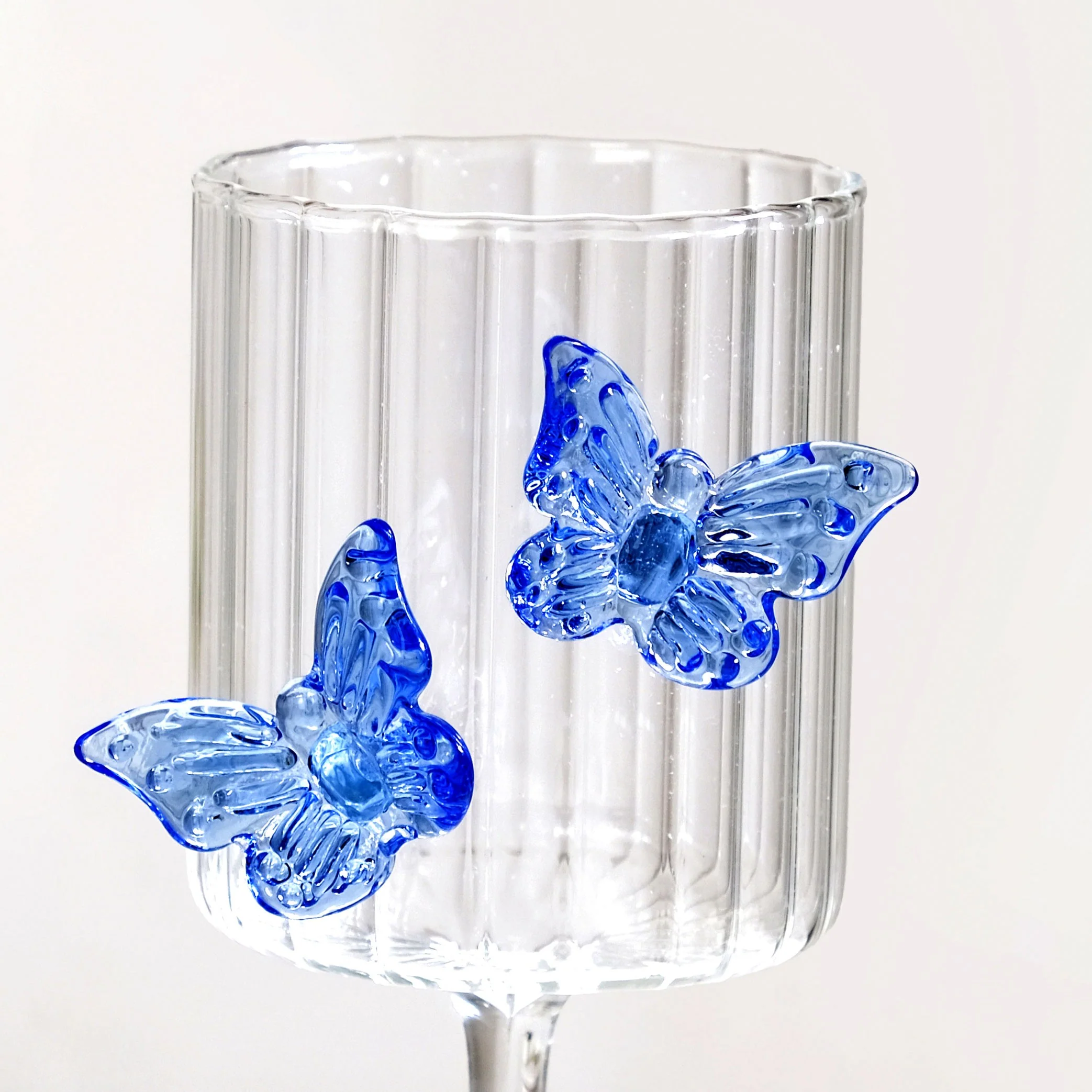 3D Butterfly Detailing Ribbed Wine Glass Blue 250ml - Image 8