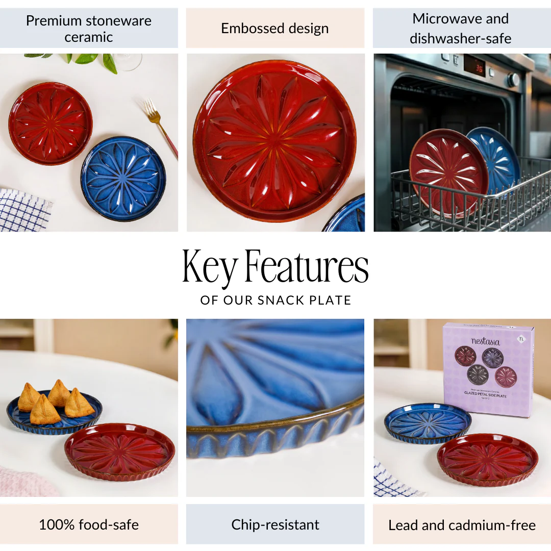 3D Flower Embossed Salad Plate Set Of 2 Red Blue 19cm - Image 5