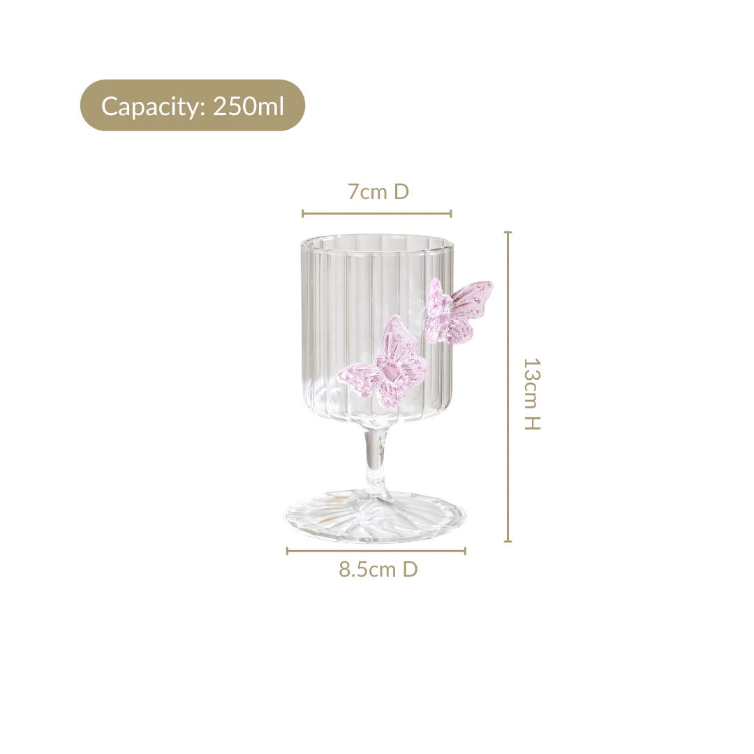 3D Pink Butterfly Ribbed Wine Glass 250ml - Image 6
