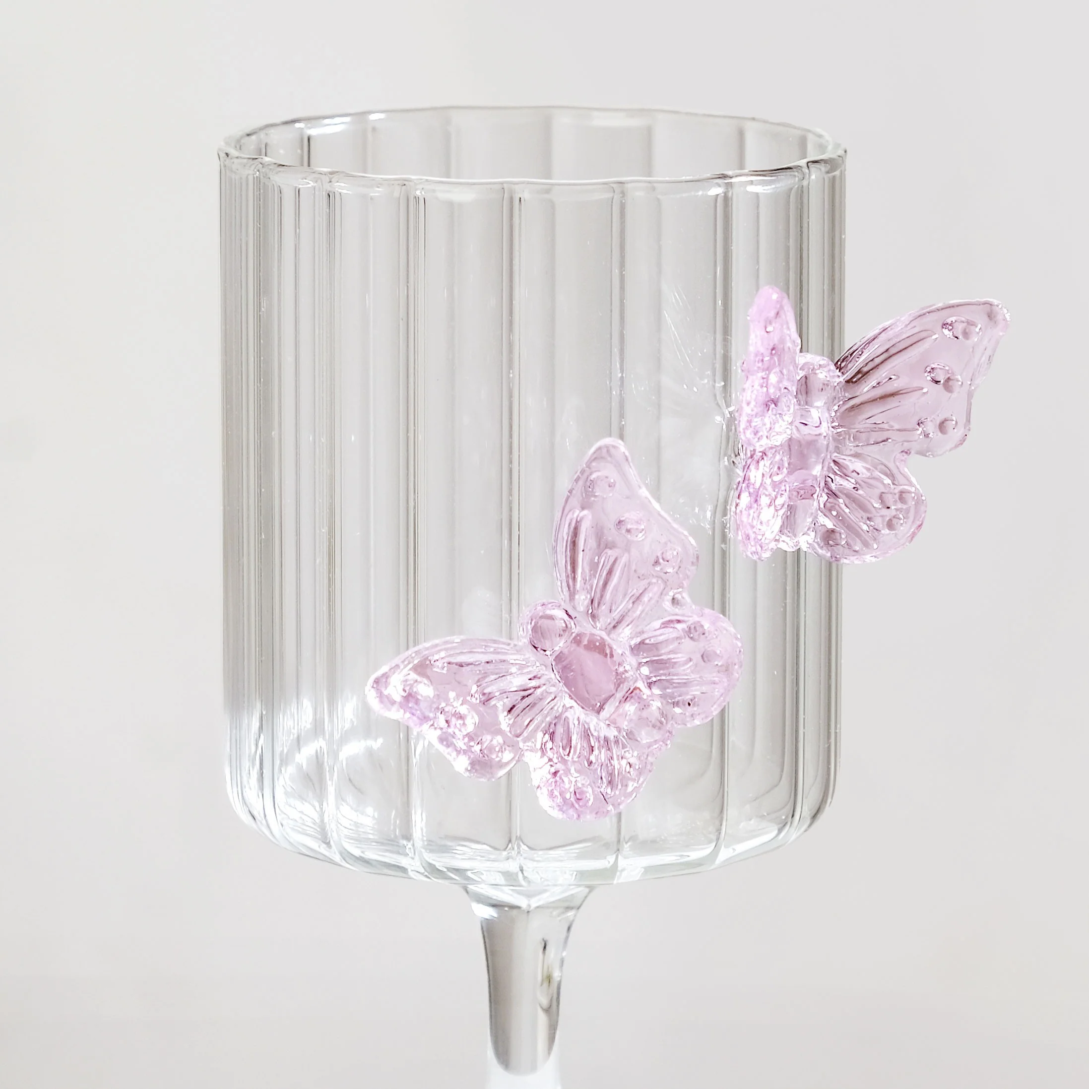 3D Pink Butterfly Ribbed Wine Glass 250ml - Image 9