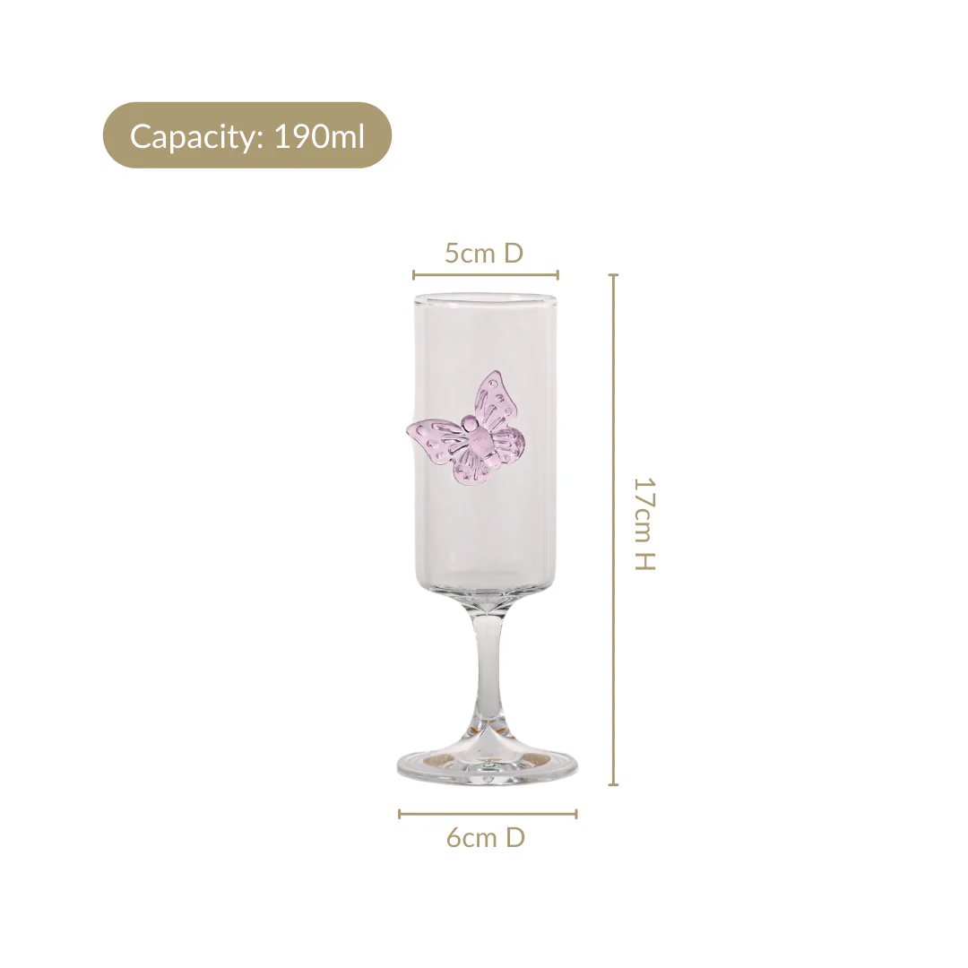 3D Pink Butterfly Stem Glass 190ml - Image 4