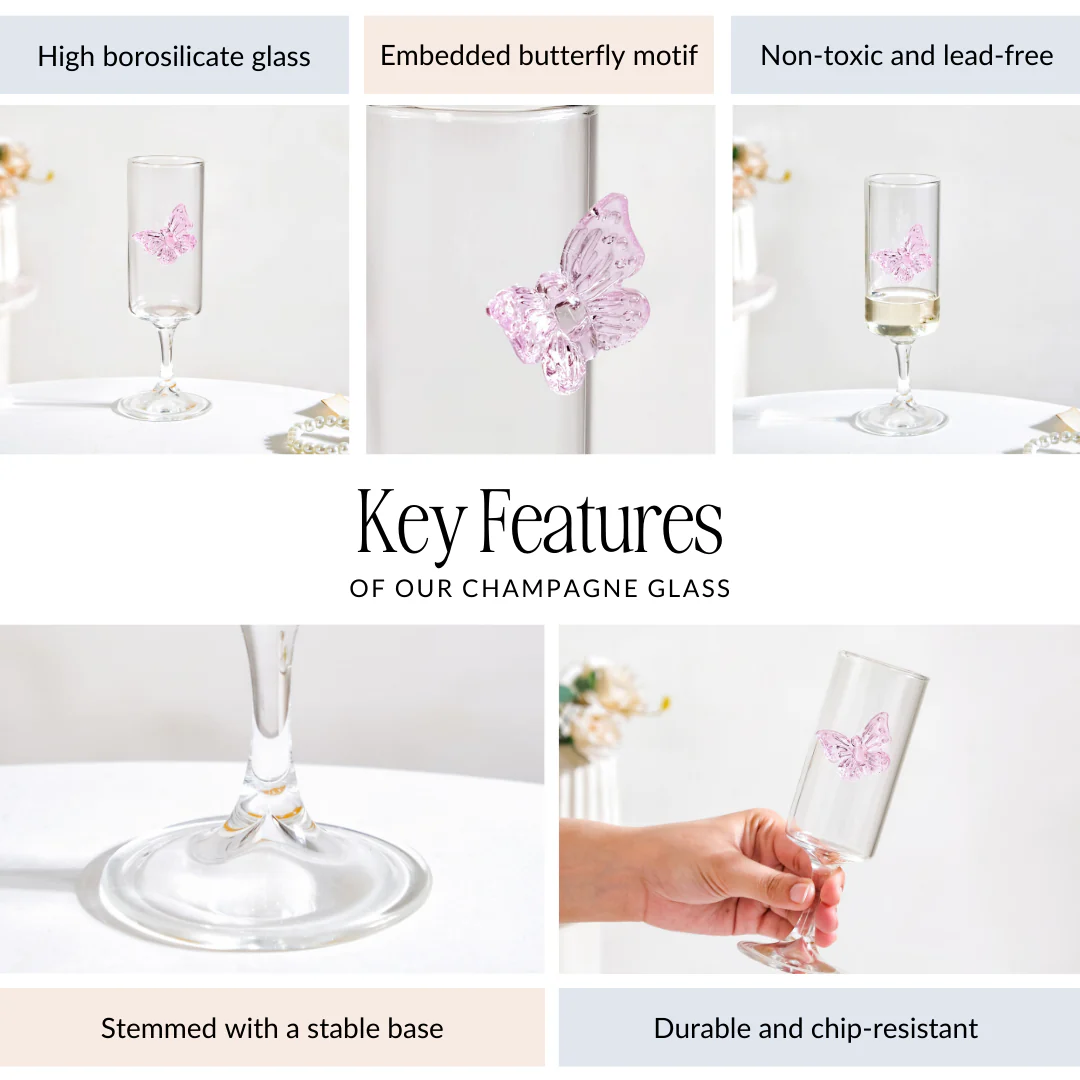 3D Pink Butterfly Stem Glass 190ml - Image 5