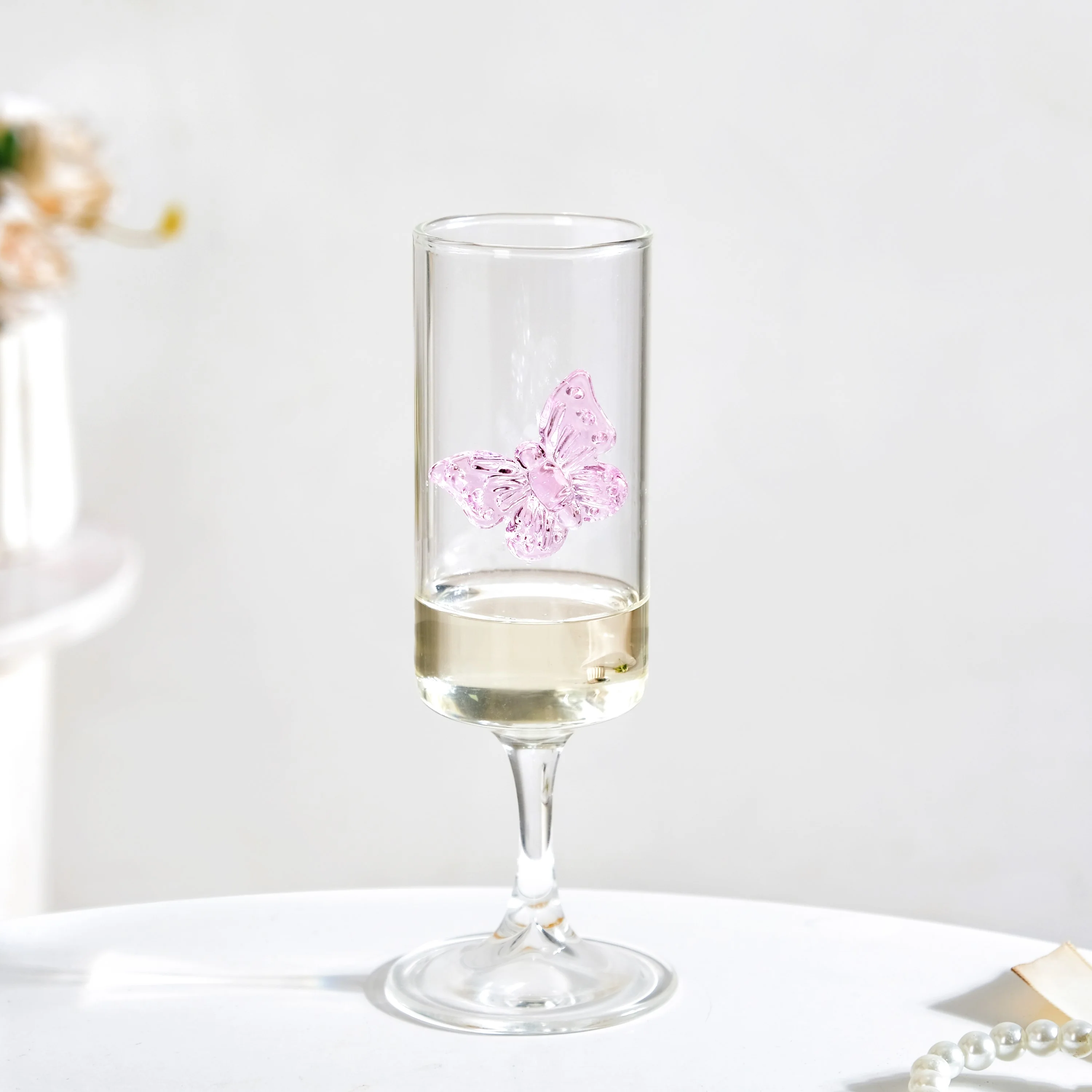 3D Pink Butterfly Stem Glass 190ml - Image 6