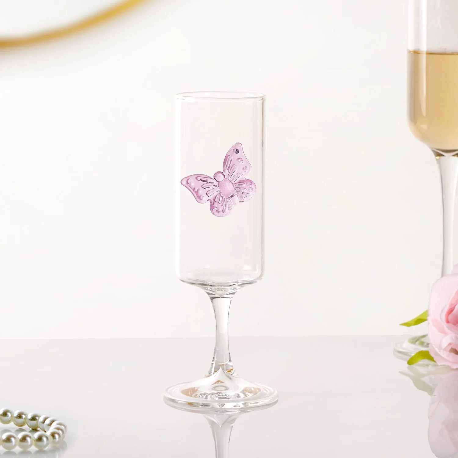 3D Pink Butterfly Stem Glass 190ml - Image 7