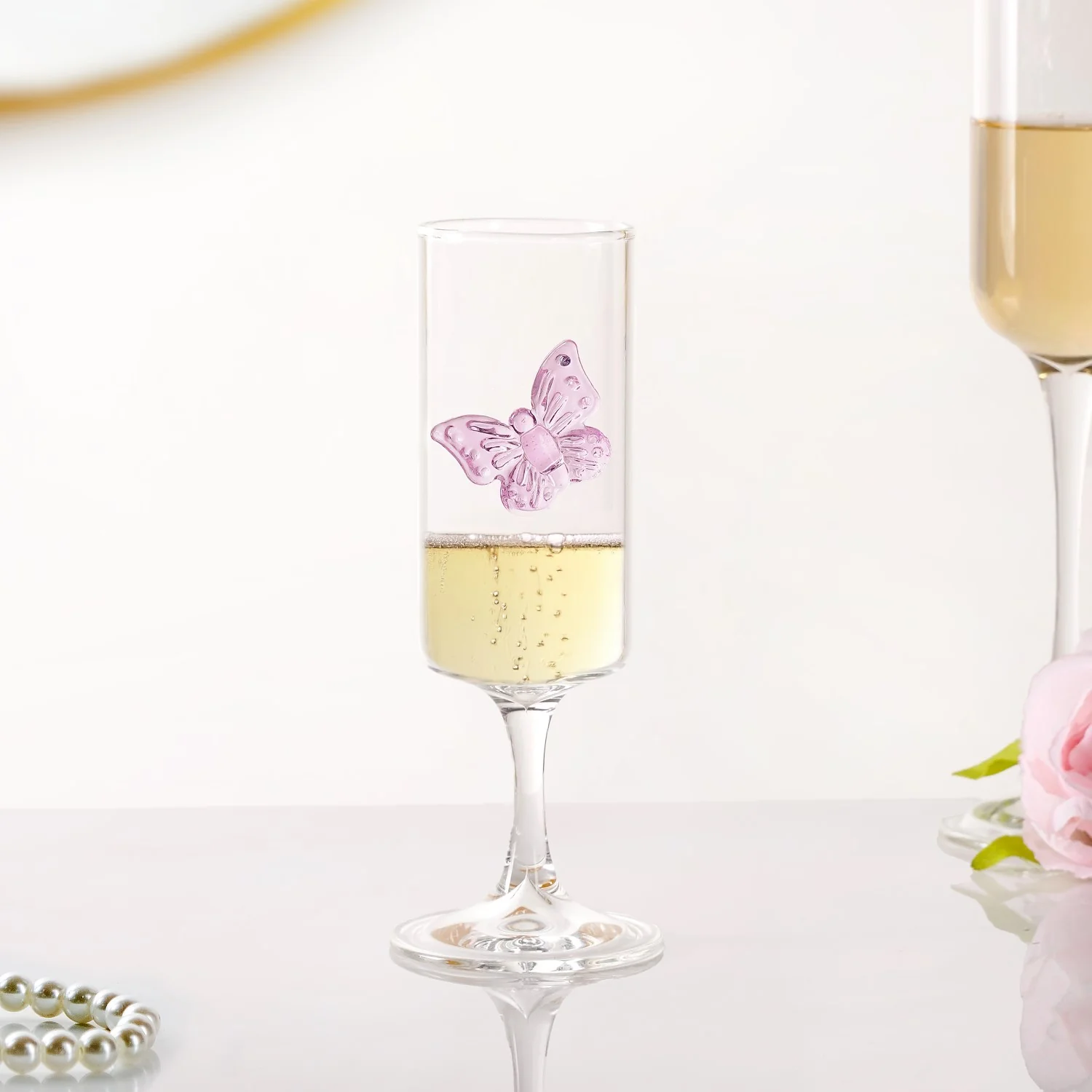 3D Pink Butterfly Stem Glass 190ml - Image 8