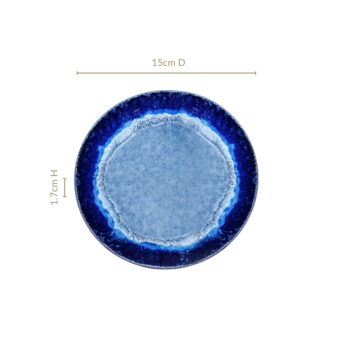 Abstract Ombre Blue Ceramic Dessert Plate Set Of 4 15cm - Image 4