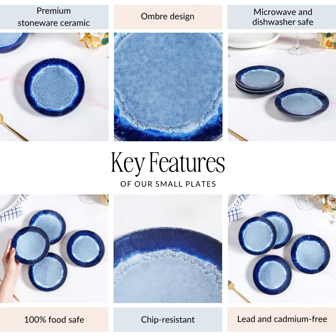 Abstract Ombre Blue Ceramic Dessert Plate Set Of 4 15cm - Image 5