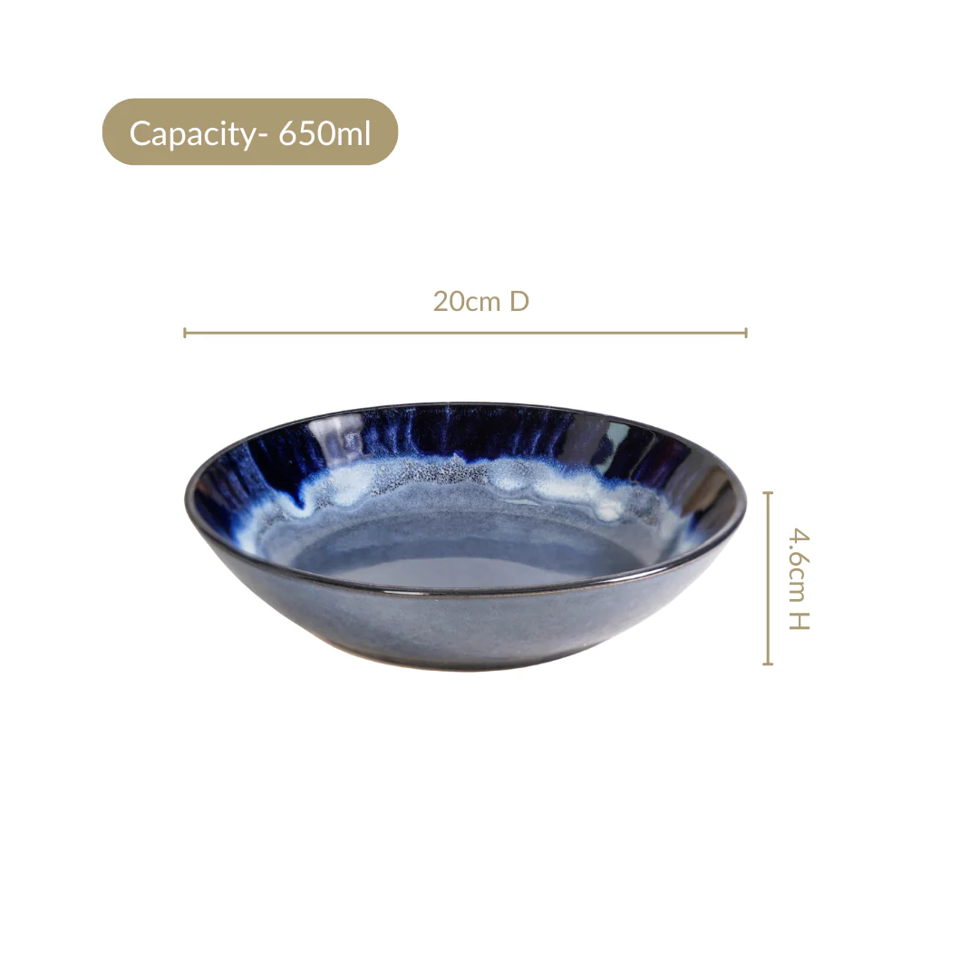 Abstract Ombre Blue Ceramic Salad Bowl Set Of 2 650ml - Image 3