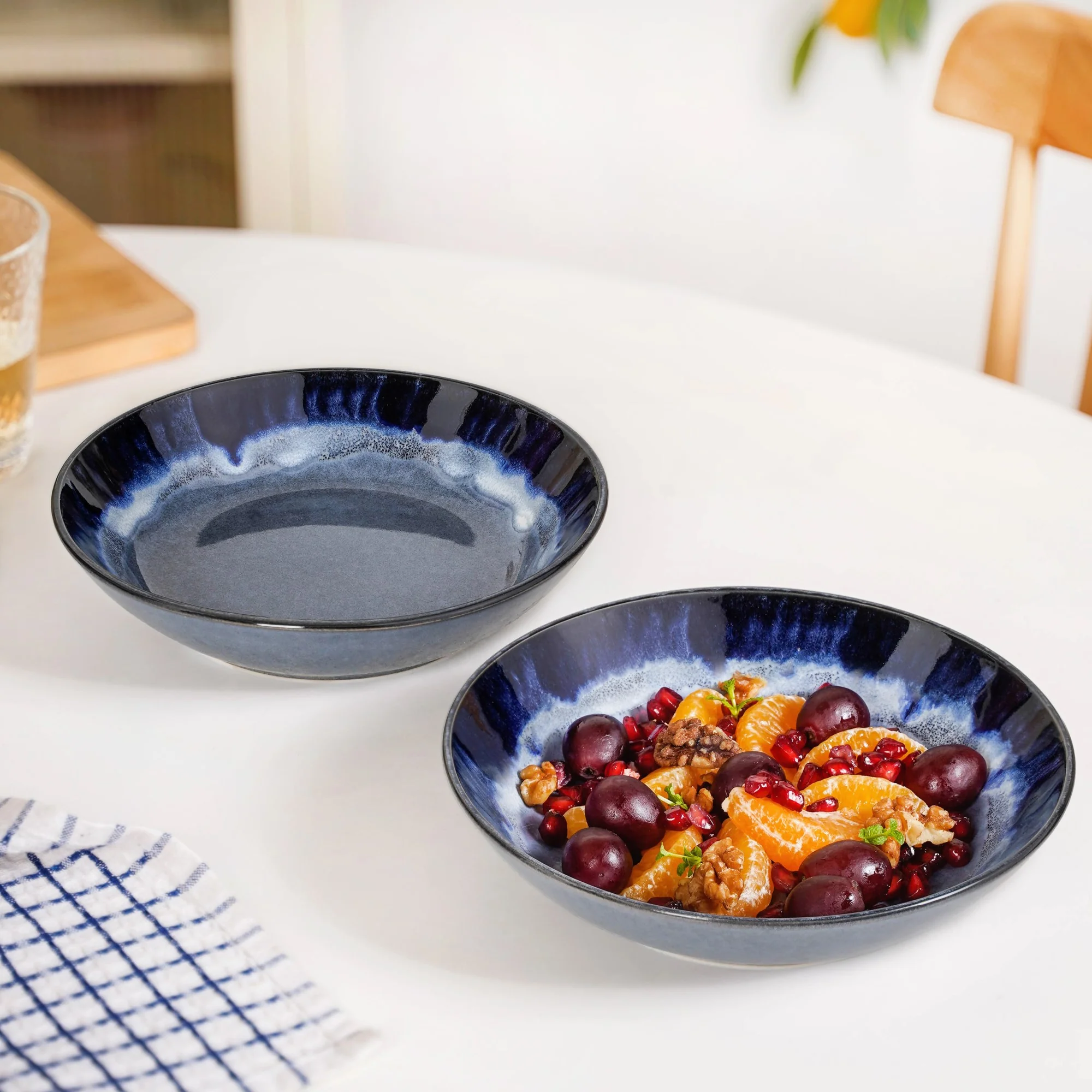 Abstract Ombre Blue Ceramic Salad Bowl Set Of 2 650ml - Image 8