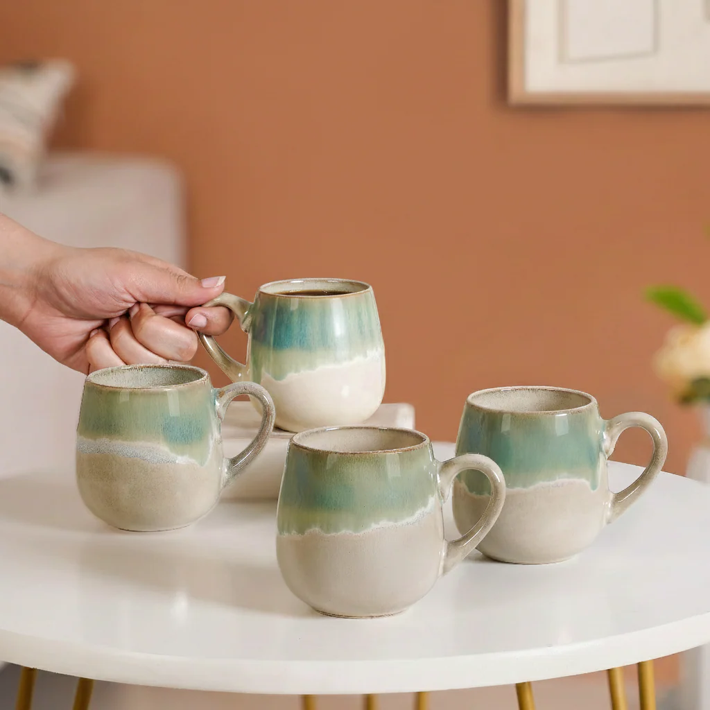 Abstract Ombre Green Ceramic Coffee Mug Set Of 4 230ml - Image 2