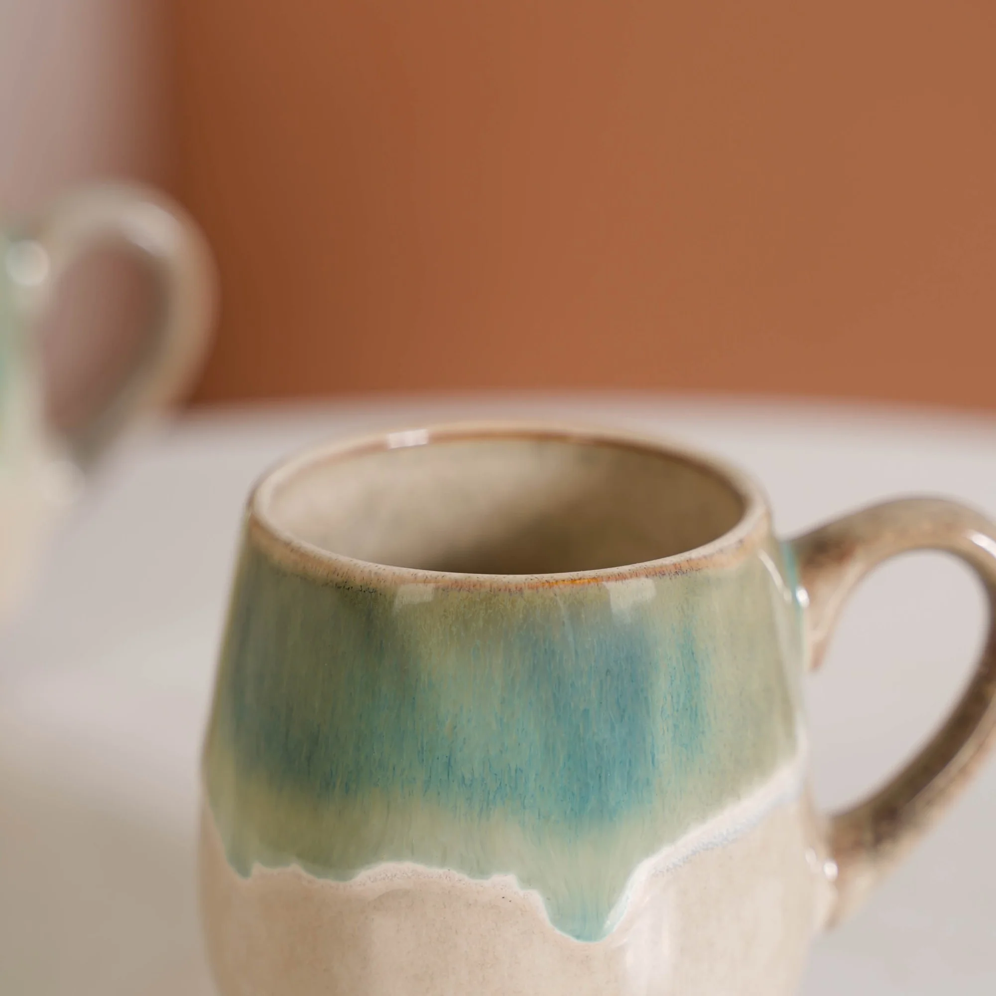 Abstract Ombre Green Ceramic Coffee Mug Set Of 4 230ml - Image 3