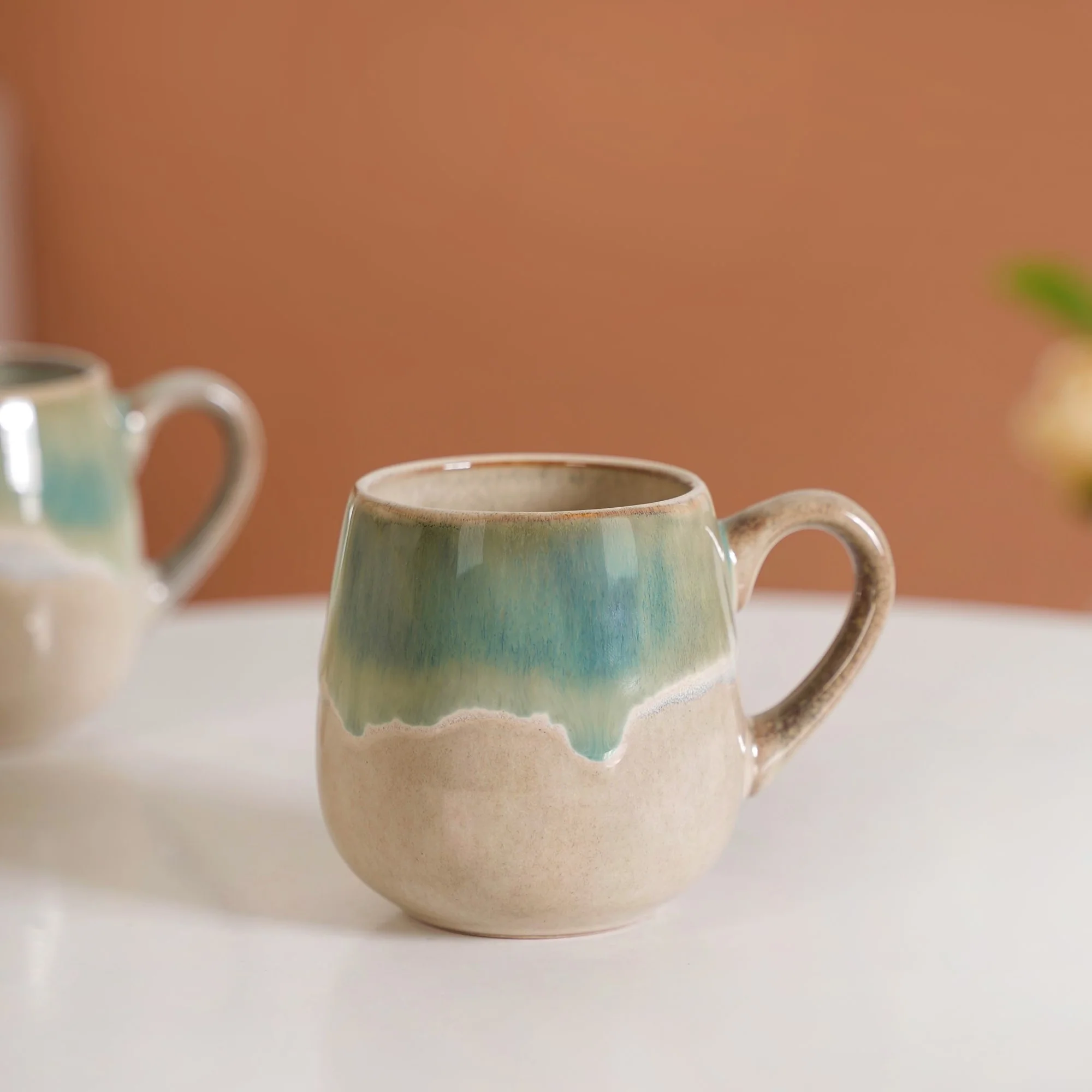 Abstract Ombre Green Ceramic Coffee Mug Set Of 4 230ml - Image 6