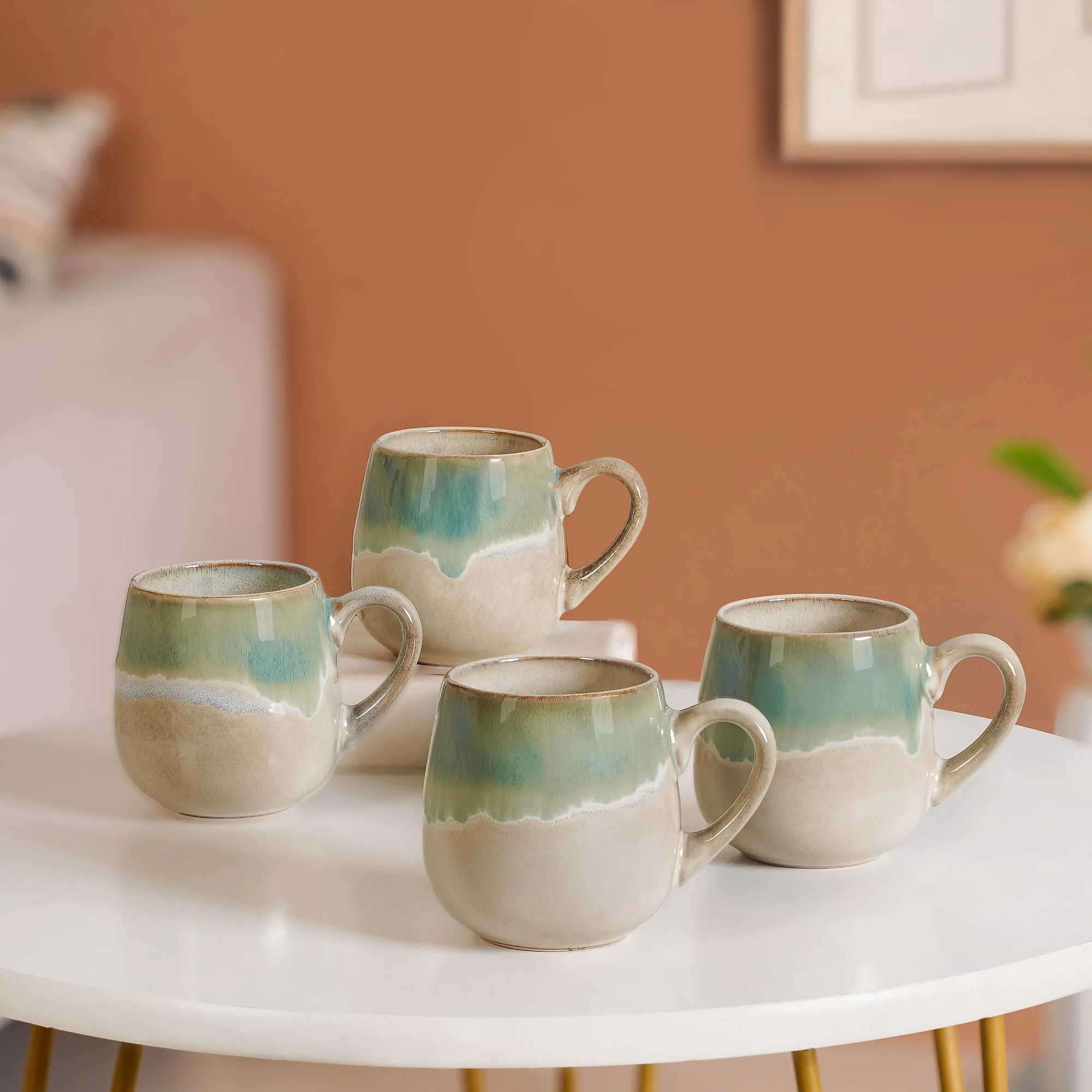 Abstract Ombre Green Ceramic Coffee Mug Set Of 4 230ml - Image 7