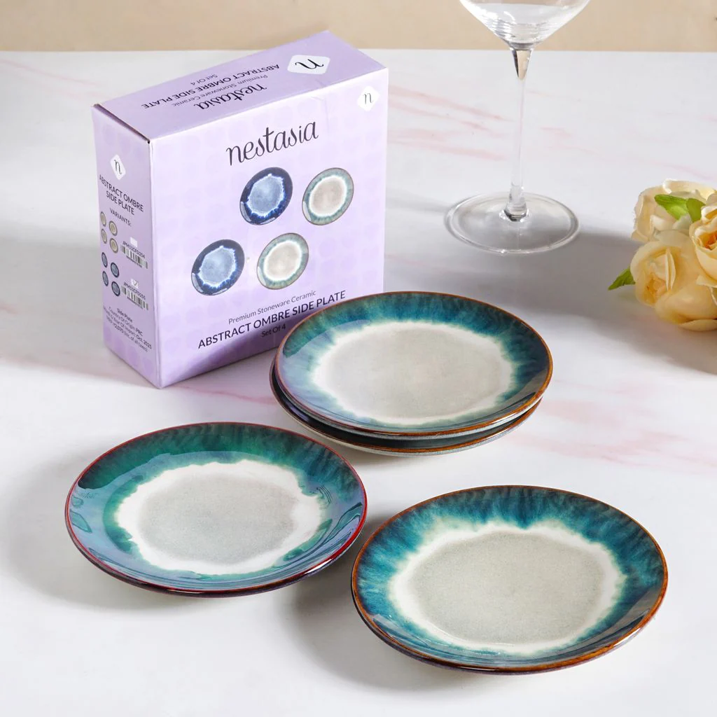 Abstract Ombre Green Ceramic Dessert Plate Set Of 4 15cm - Image 2