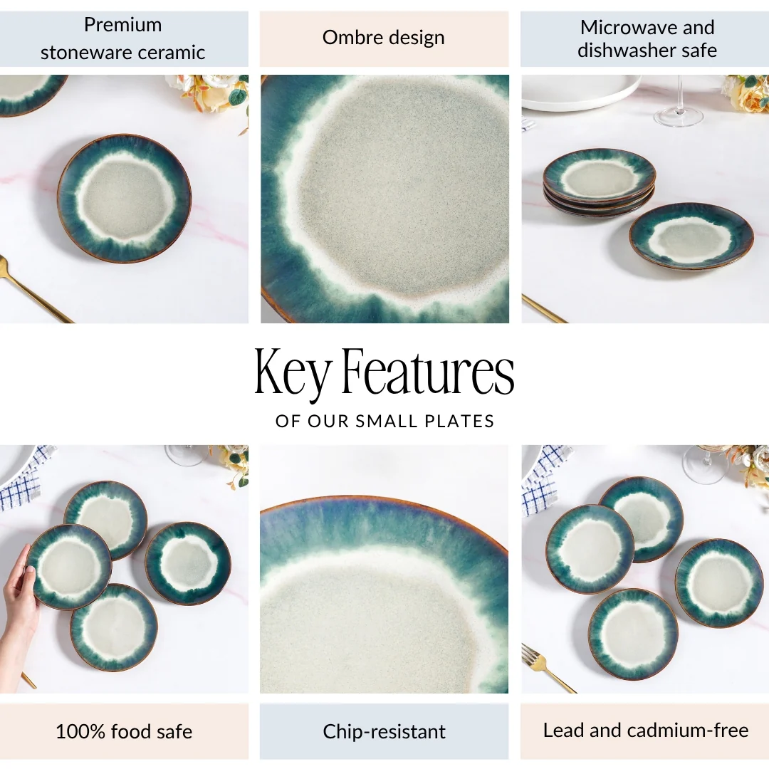 Abstract Ombre Green Ceramic Dessert Plate Set Of 4 15cm - Image 5