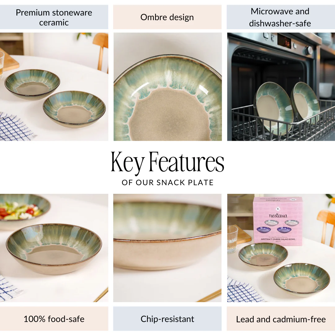 Abstract Ombre Green Ceramic Salad Bowl Set Of 2 650ml - Image 4