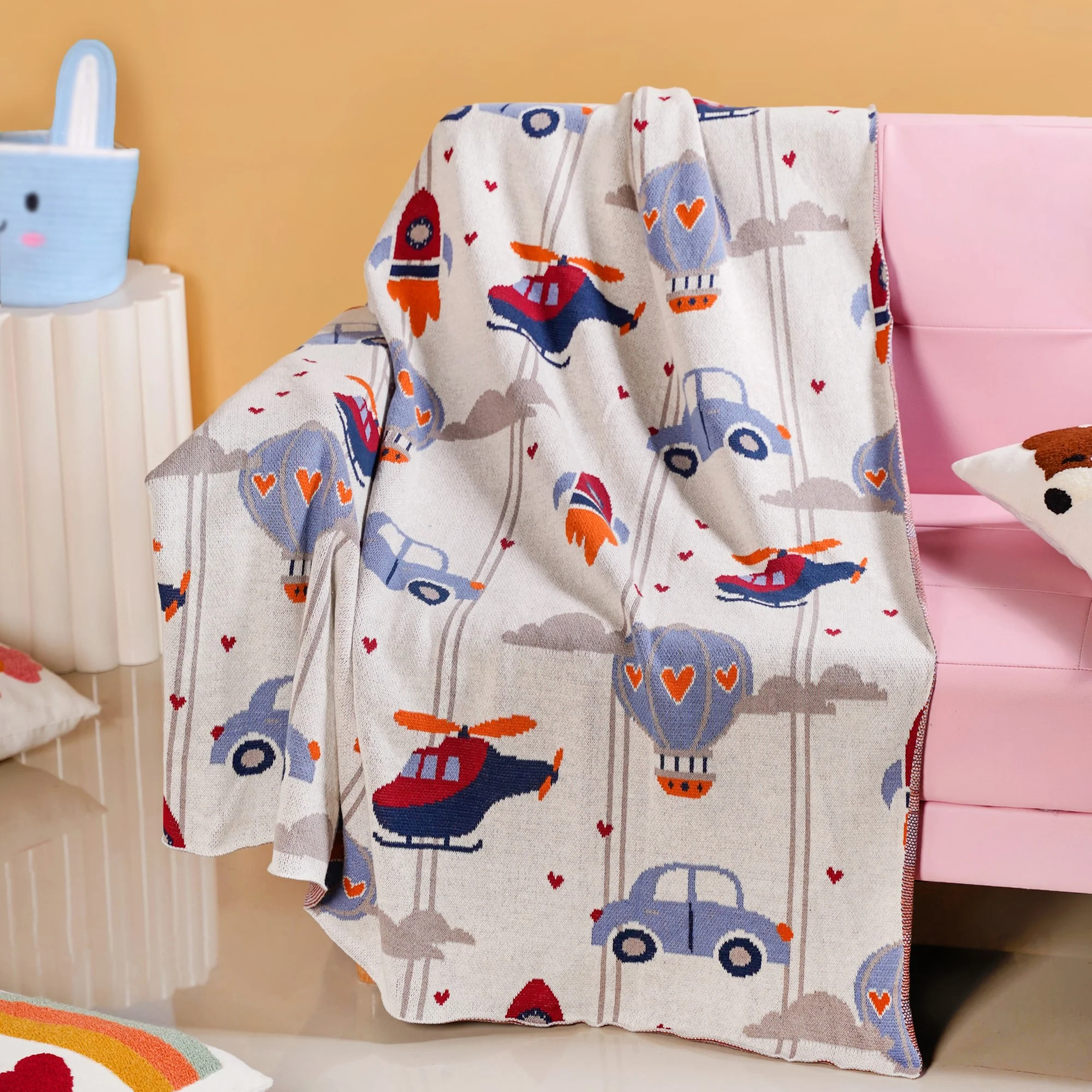Adventure Travel Knitted Kids Cotton Throw Blanket 153x130cm - Image 2