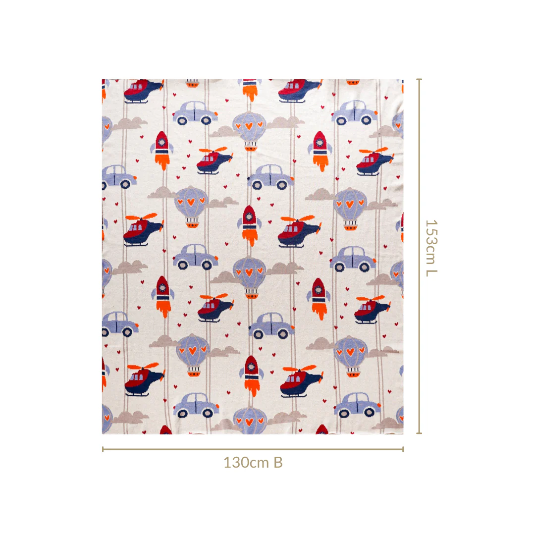 Adventure Travel Knitted Kids Cotton Throw Blanket 153x130cm - Image 4