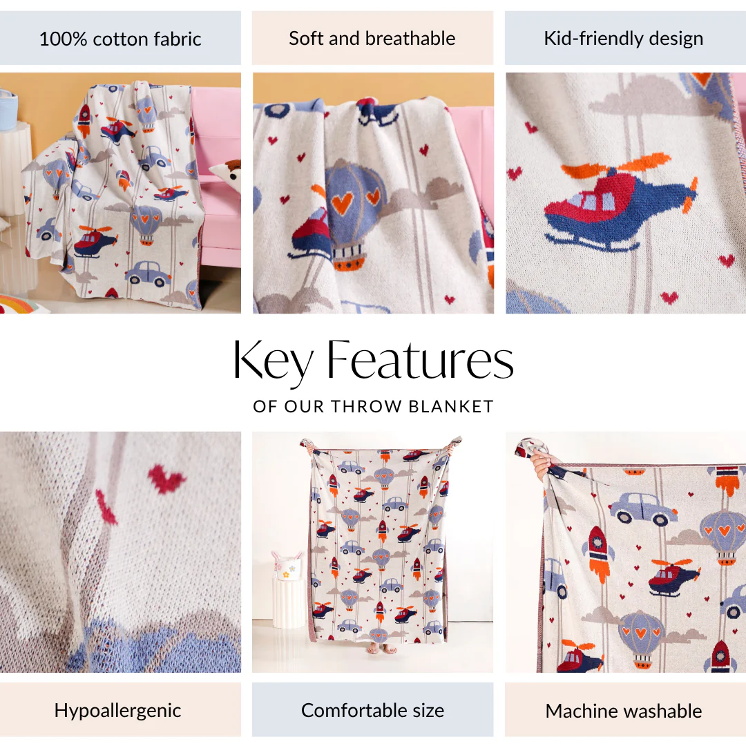 Adventure Travel Knitted Kids Cotton Throw Blanket 153x130cm - Image 5