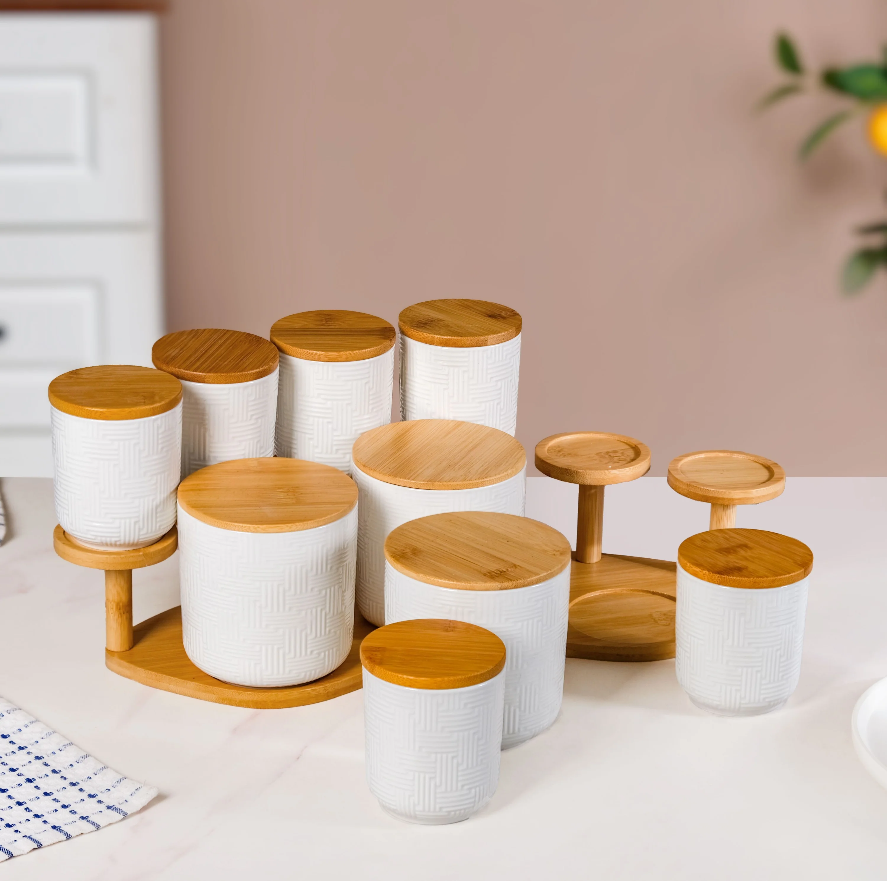Airtight Ceramic Jar Set Of 9 With Stand - Image 9