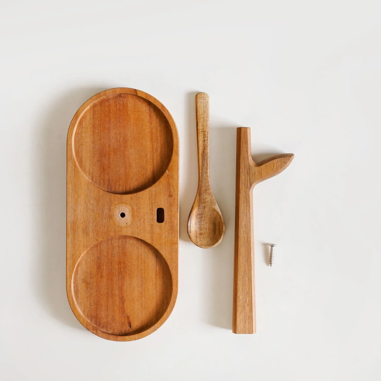 Acacia Wood Glass Jars And Spoon With Leaf Stand - Image 6