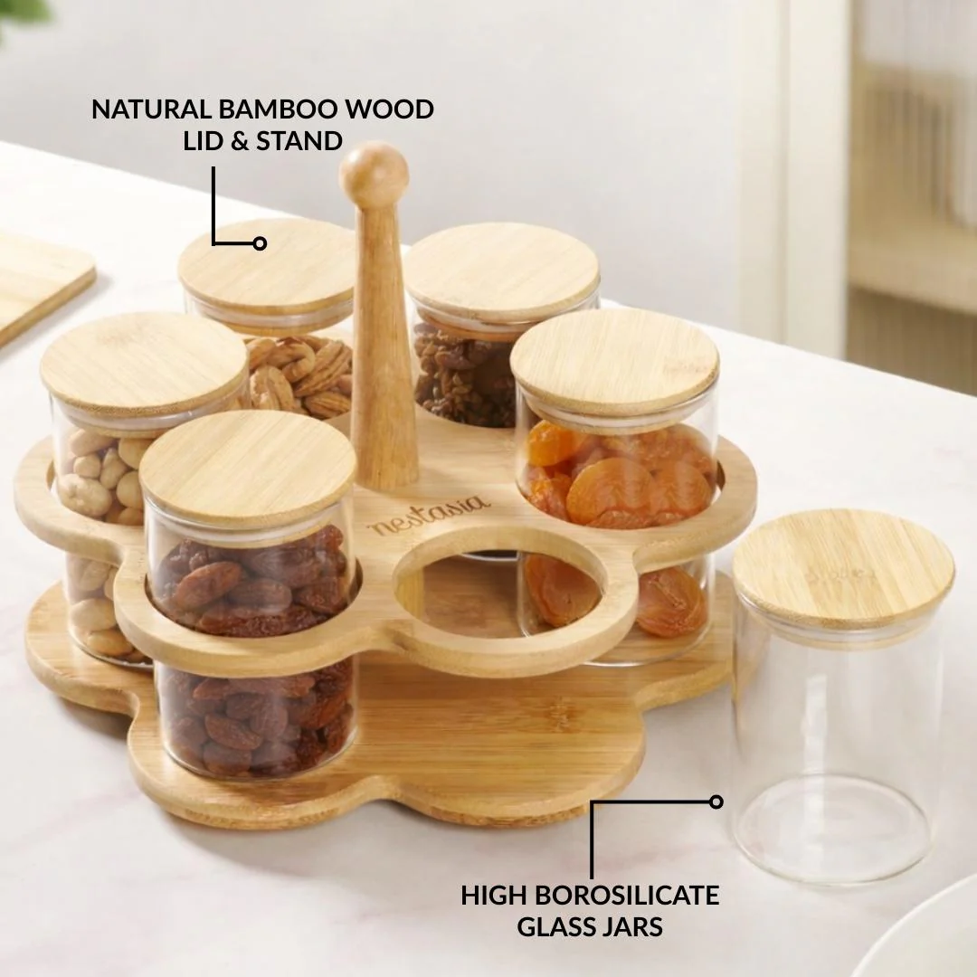 Airtight Glass Jars With Rotating Stand Set Of 7 300ml - Image 3