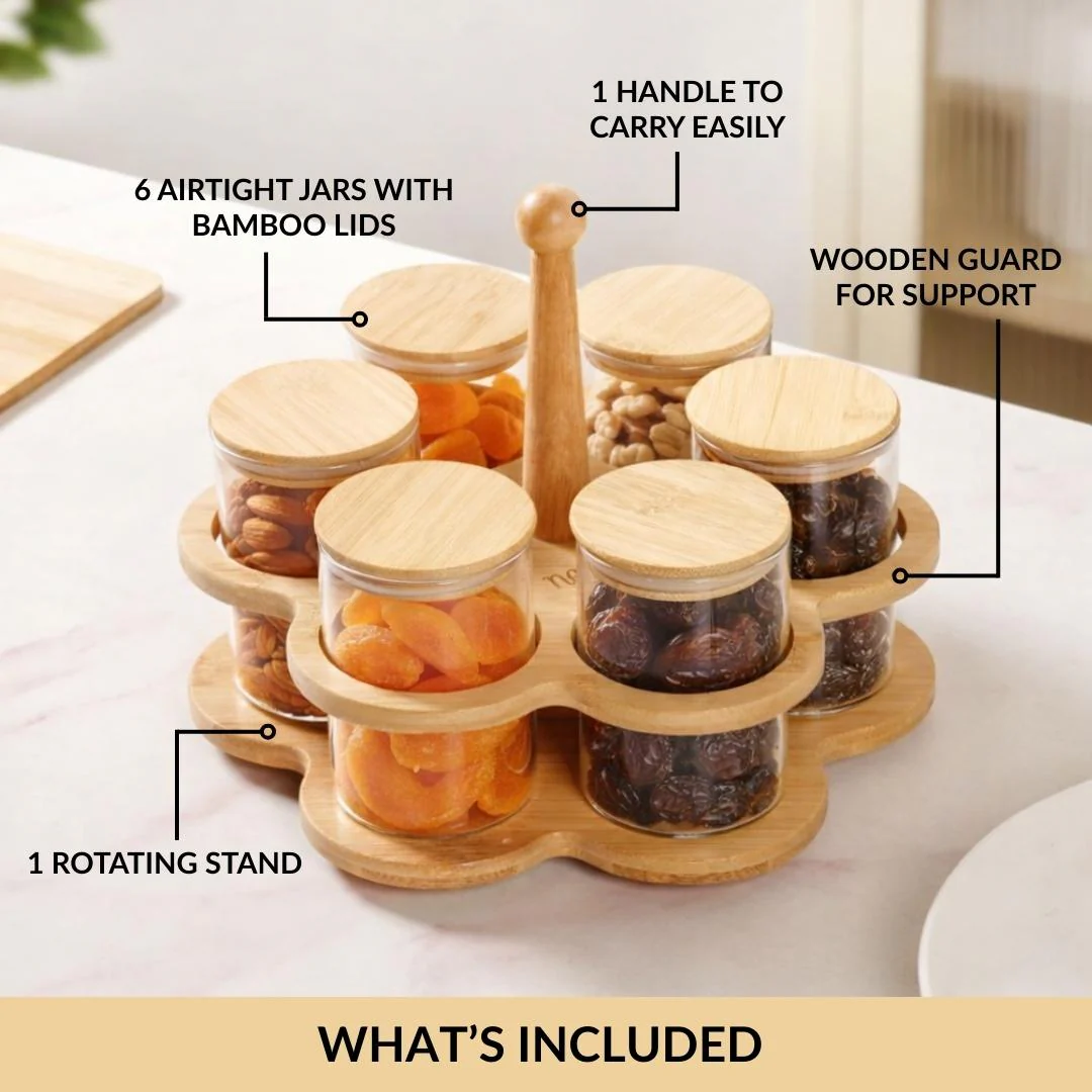 Airtight Glass Jars With Rotating Stand Set Of 7 300ml - Image 4