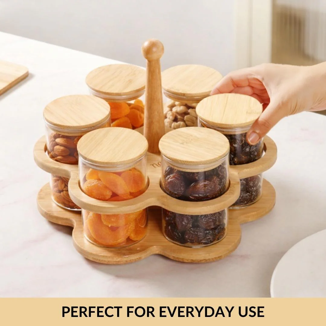 Airtight Glass Jars With Rotating Stand Set Of 7 300ml - Image 7