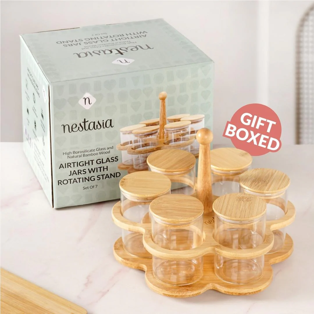 Airtight Glass Jars With Rotating Stand Set Of 7 300ml - Image 8