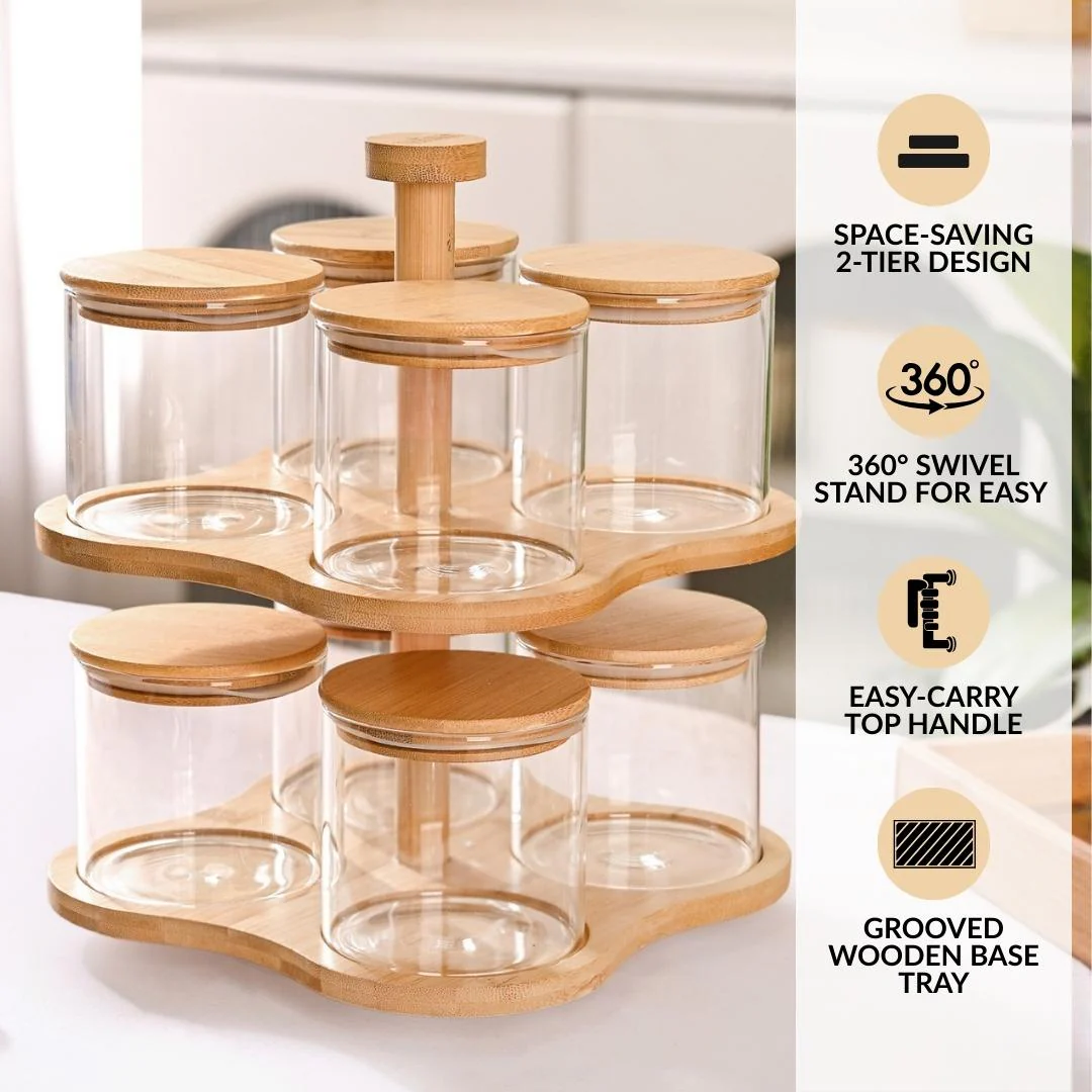Airtight Storage Jars With Rotating Double Decker Stand Set Of 9 350ml - Image 2