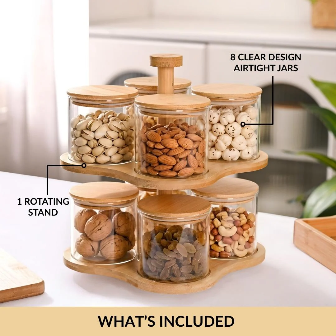 Airtight Storage Jars With Rotating Double Decker Stand Set Of 9 350ml - Image 3