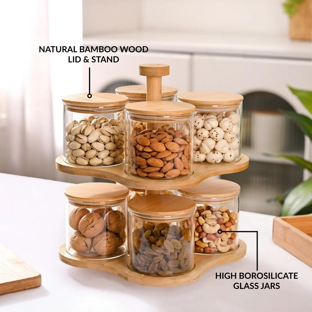 Airtight Storage Jars With Rotating Double Decker Stand Set Of 9 350ml - Image 4