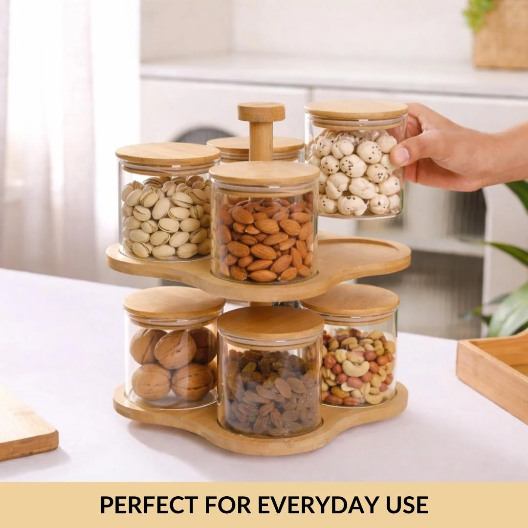 Airtight Storage Jars With Rotating Double Decker Stand Set Of 9 350ml - Image 7