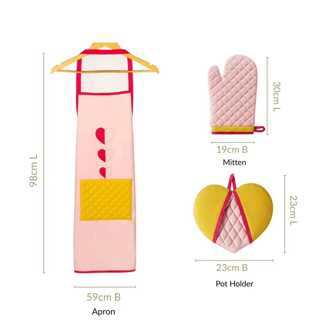 All Hearts Chef Apron With Mitten And Pot Holder - Image 4