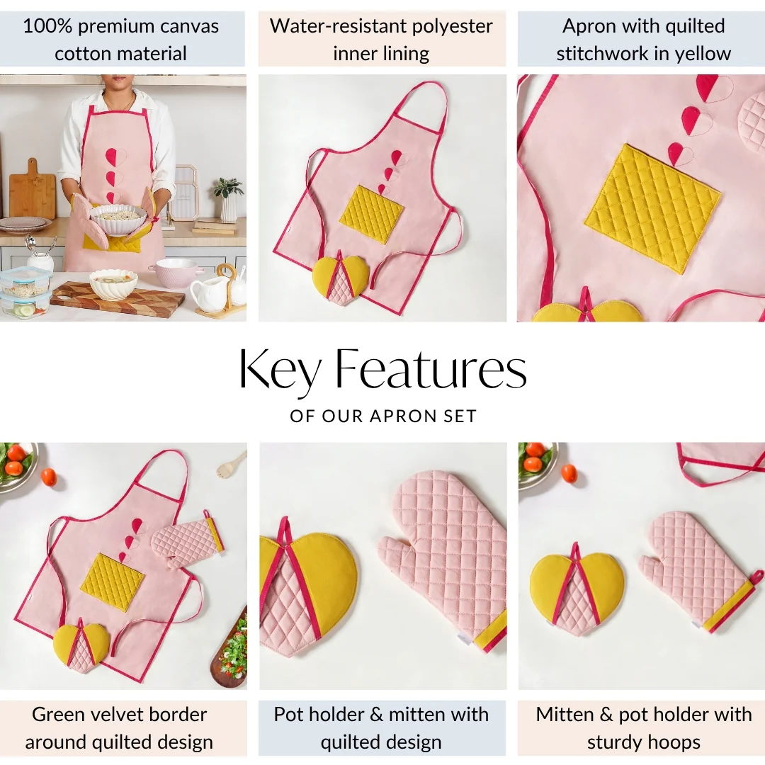 All Hearts Chef Apron With Mitten And Pot Holder - Image 5