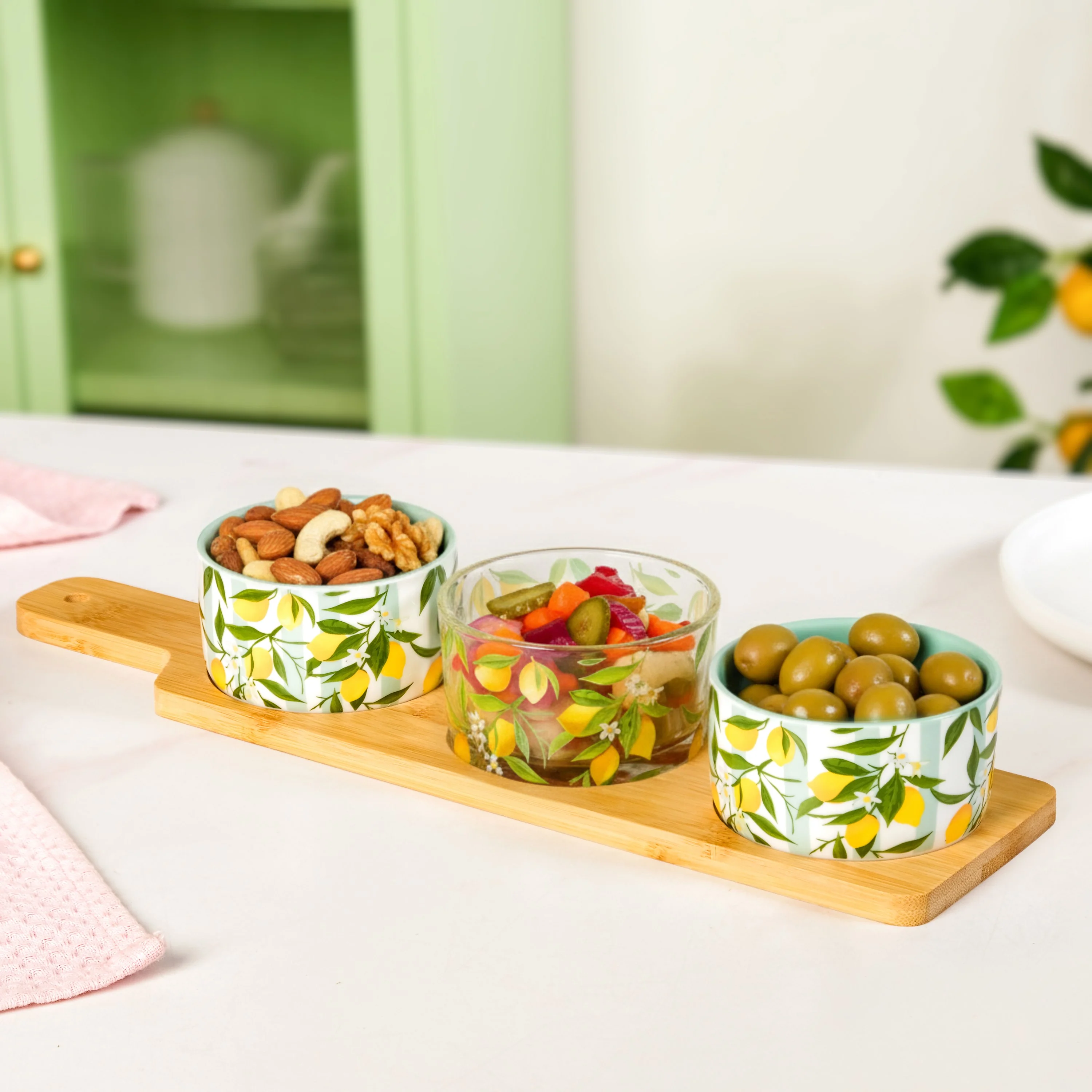 Amalfi Lemon Bowls With Bamboo Tray Set Of 4 - Image 2