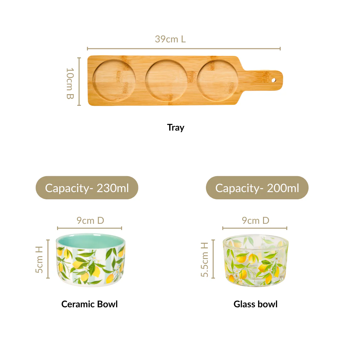 Amalfi Lemon Bowls With Bamboo Tray Set Of 4 - Image 4
