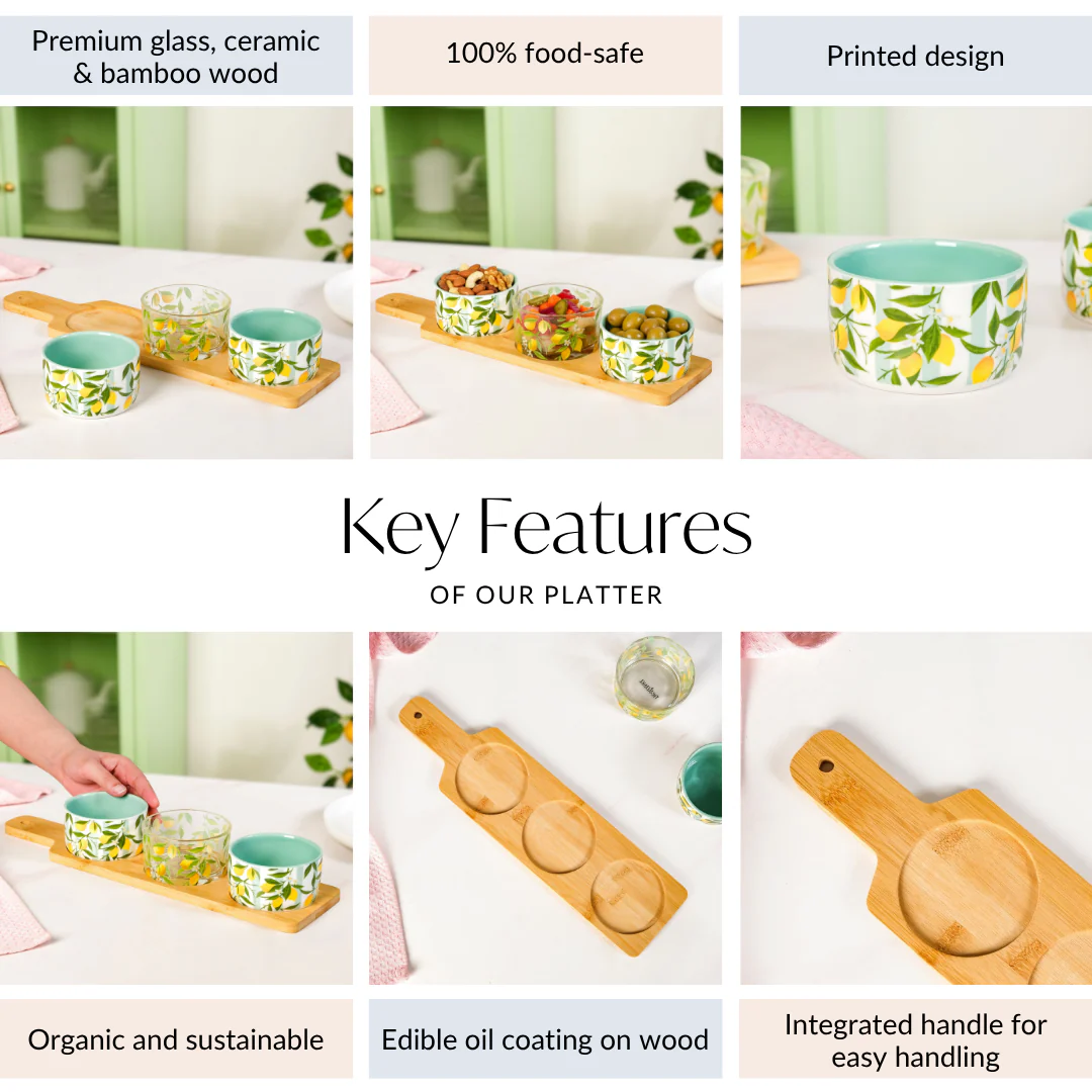 Amalfi Lemon Bowls With Bamboo Tray Set Of 4 - Image 5