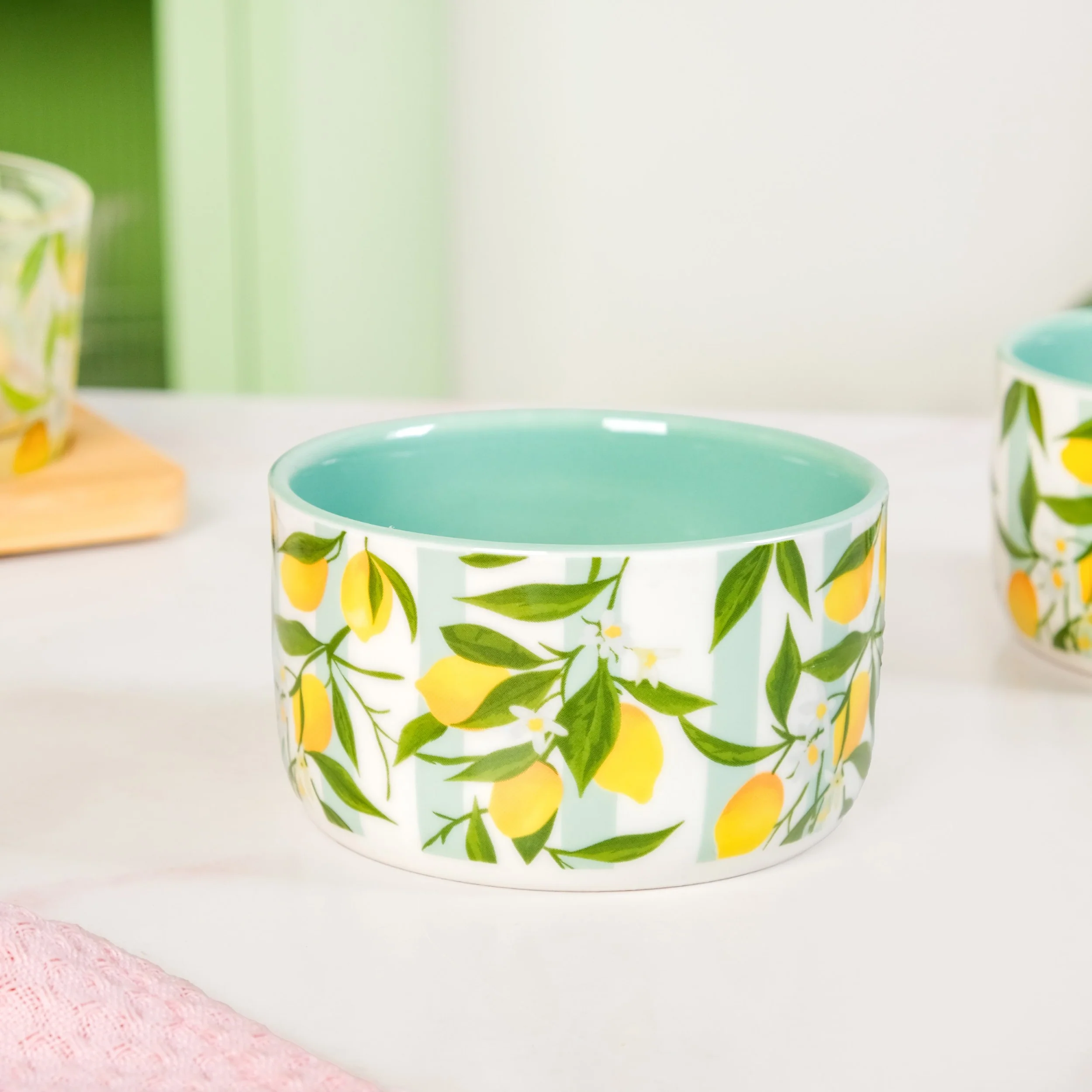 Amalfi Lemon Bowls With Bamboo Tray Set Of 4 - Image 8