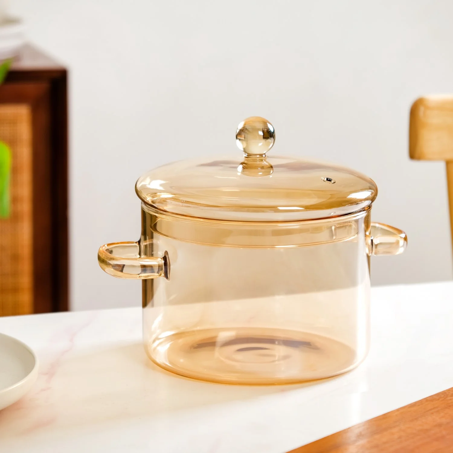 Amber Borosilicate Glass Cooking Pot 2250ml - Image 3
