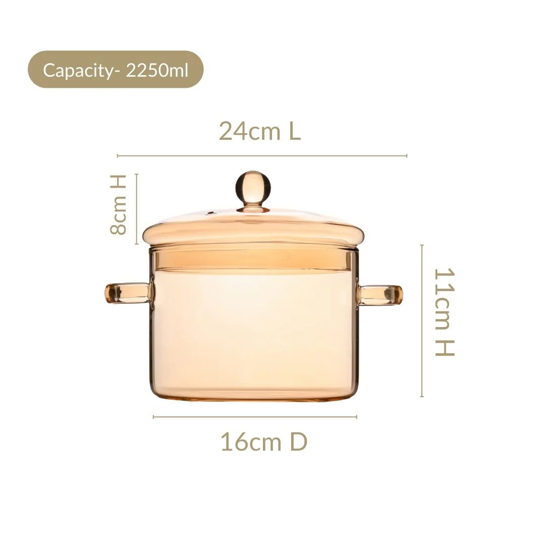Amber Borosilicate Glass Cooking Pot 2250ml - Image 4