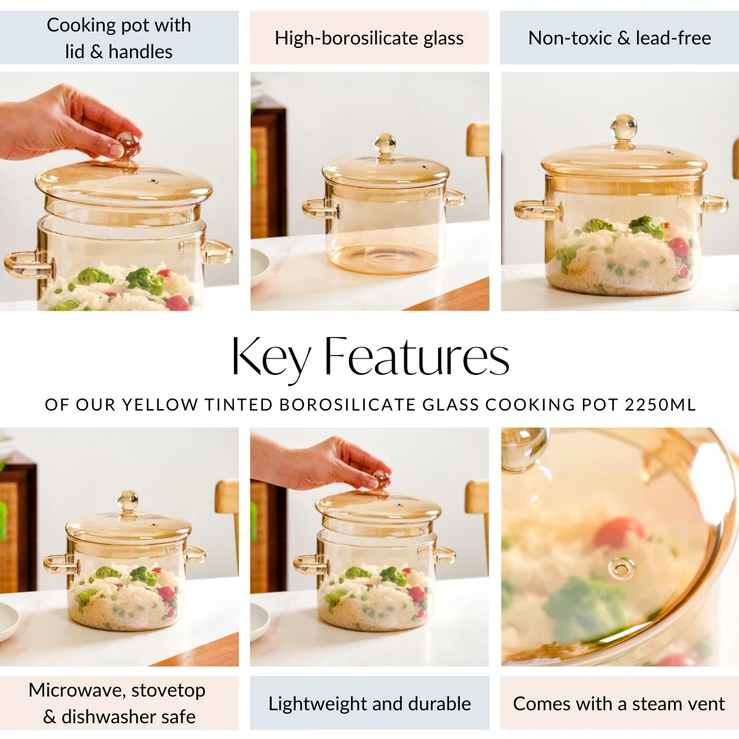 Amber Borosilicate Glass Cooking Pot 2250ml - Image 5