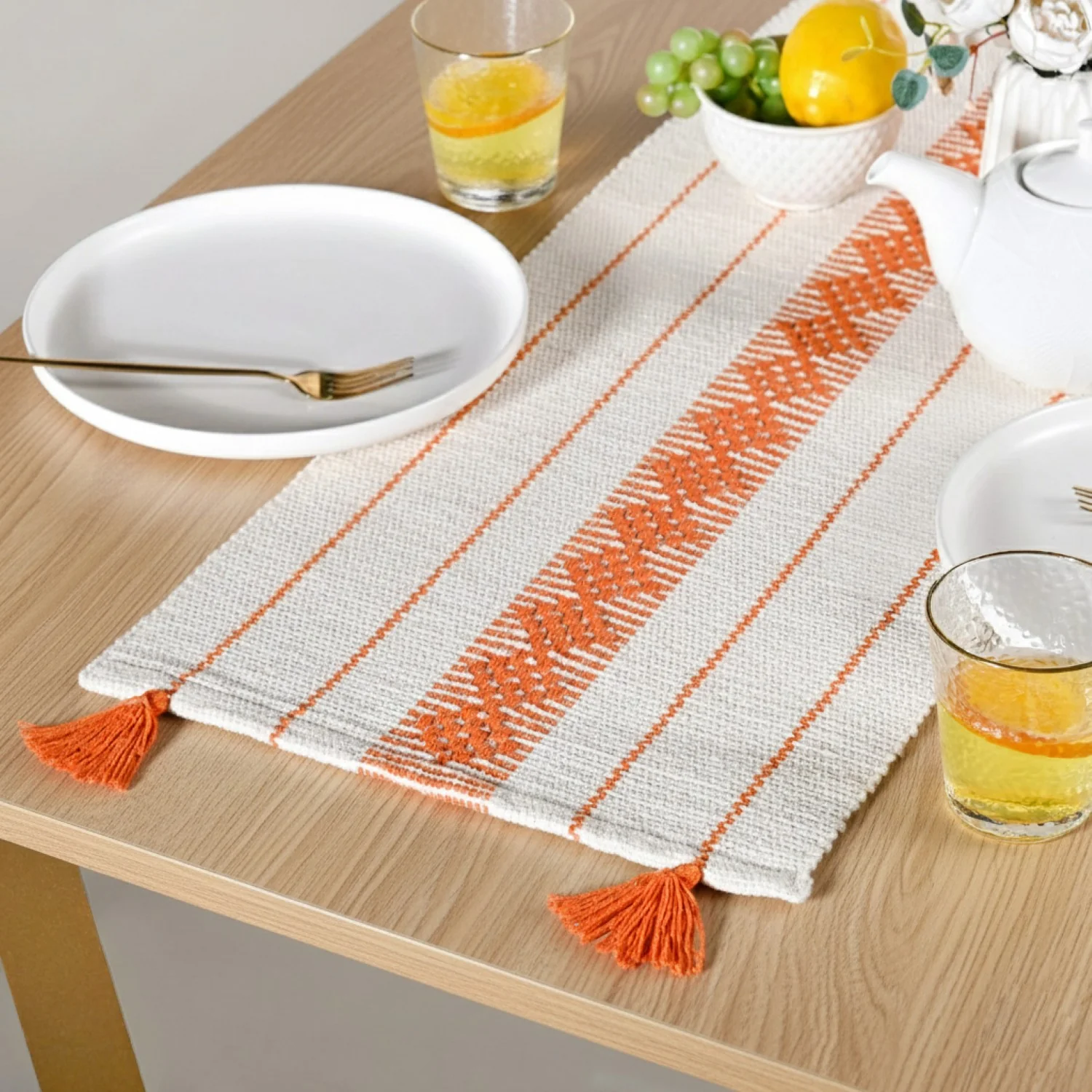 Amber Weave Cotton Runner With Tassels 180x33cm - Image 8