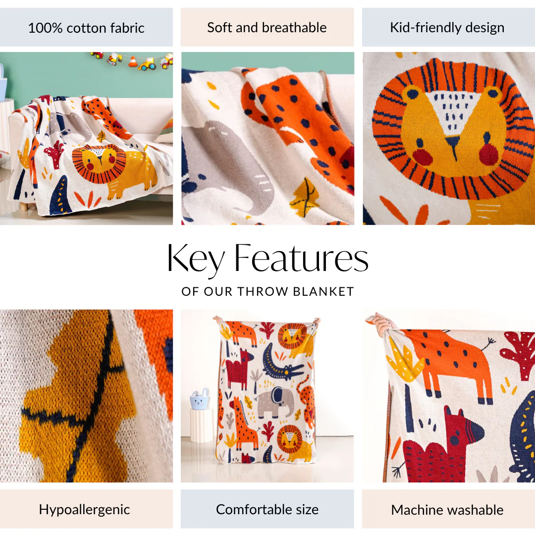 Animal Kingdom Knitted Cotton Throw For Kids 164x130cm - Image 5