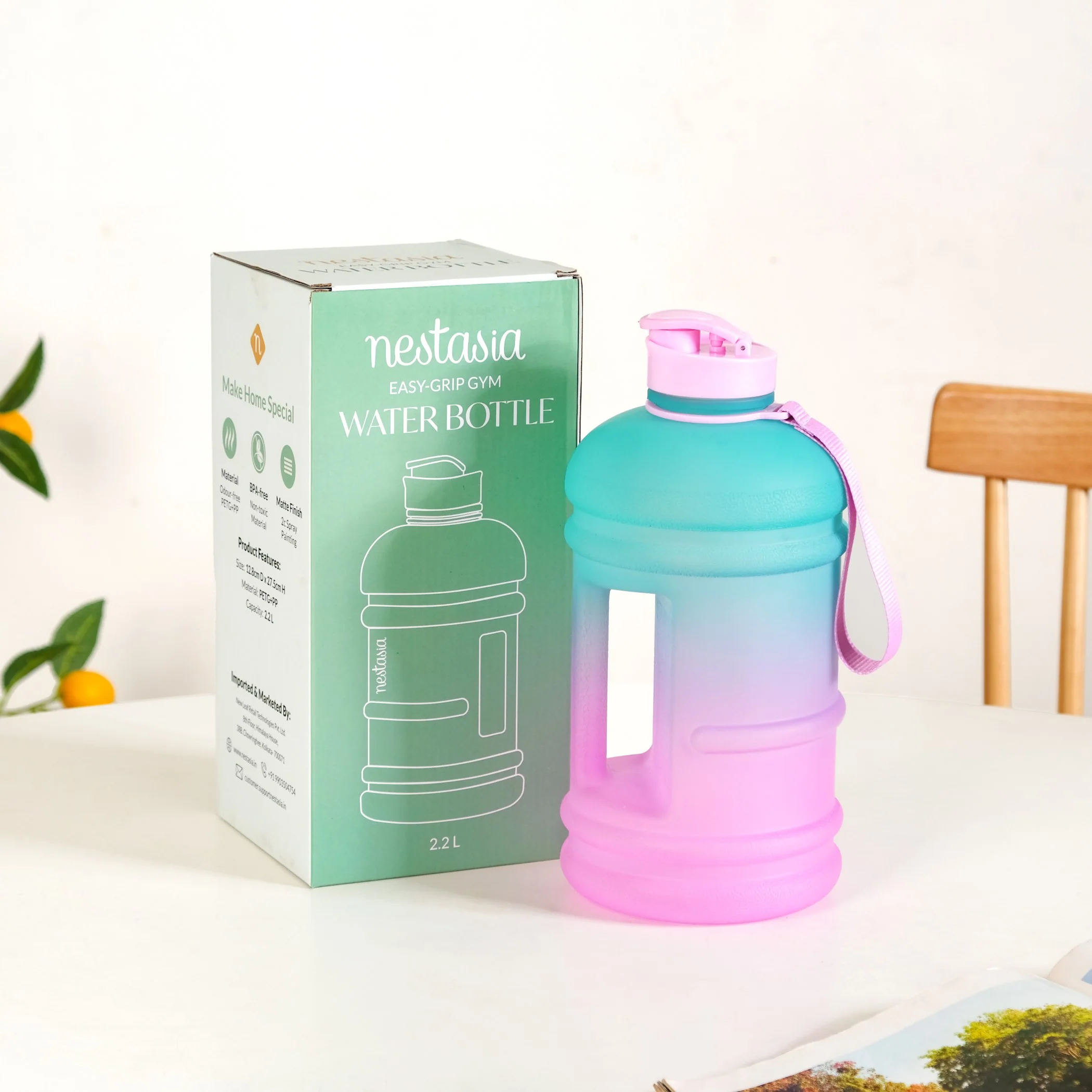 AquaBurst Large Capacity Gym Water Bottle Ombre Pink Turquoise 2200ml - Image 4