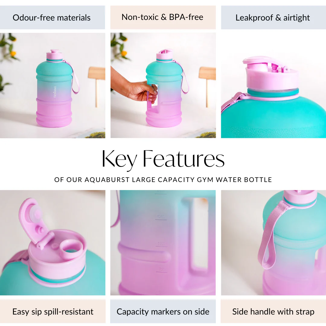 AquaBurst Large Capacity Gym Water Bottle Ombre Pink Turquoise 2200ml - Image 6