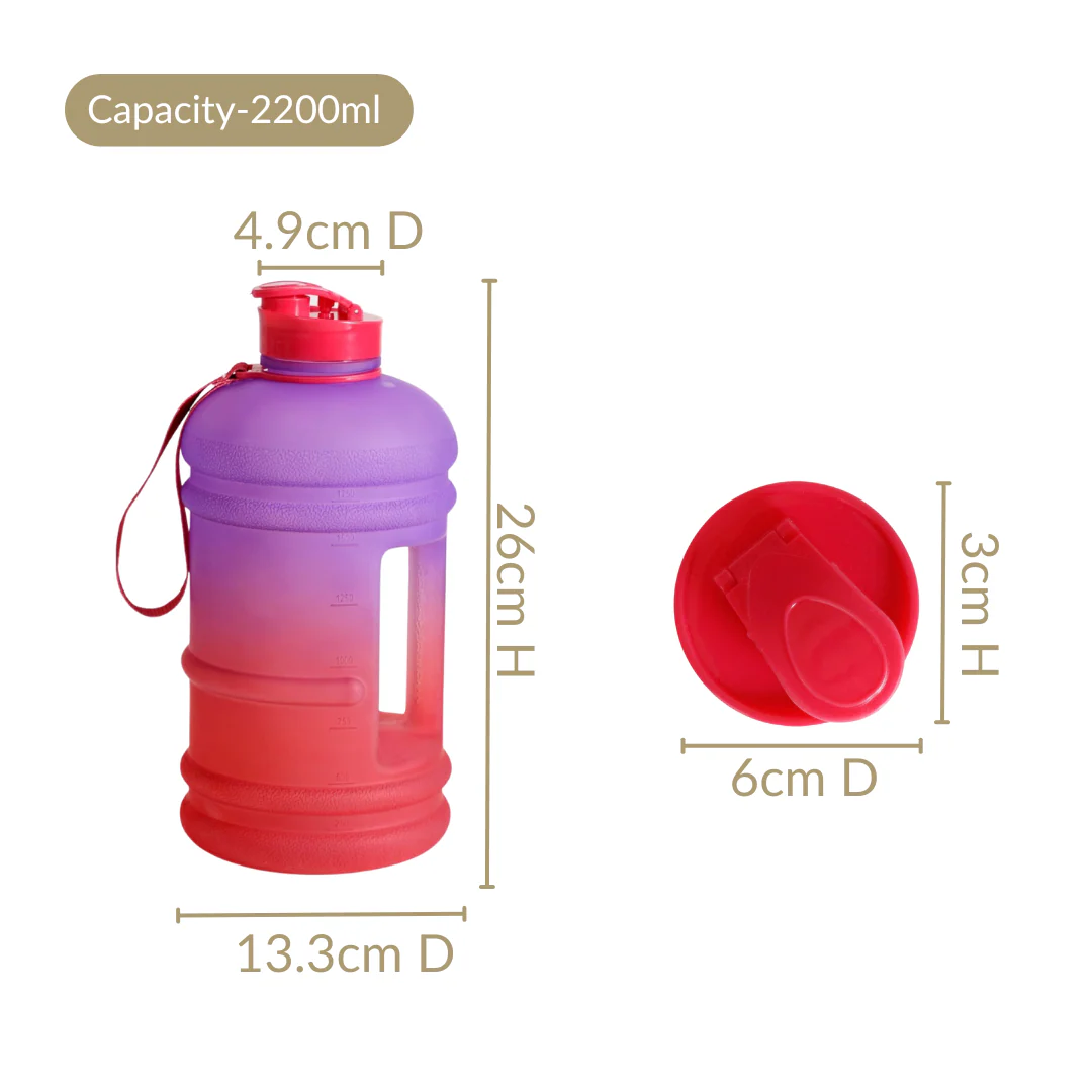 AquaBurst Large Gym Water Bottle With Handle Ombre Purple Red 2200ml - Image 5