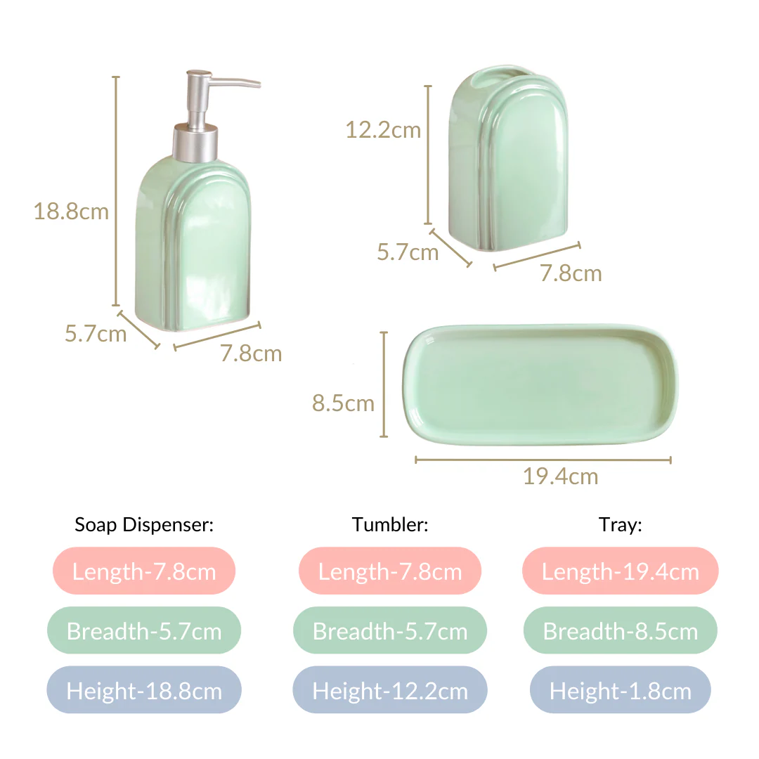 Art Deco Bathroom Set Of 3 With Tray Jade Green - Image 7
