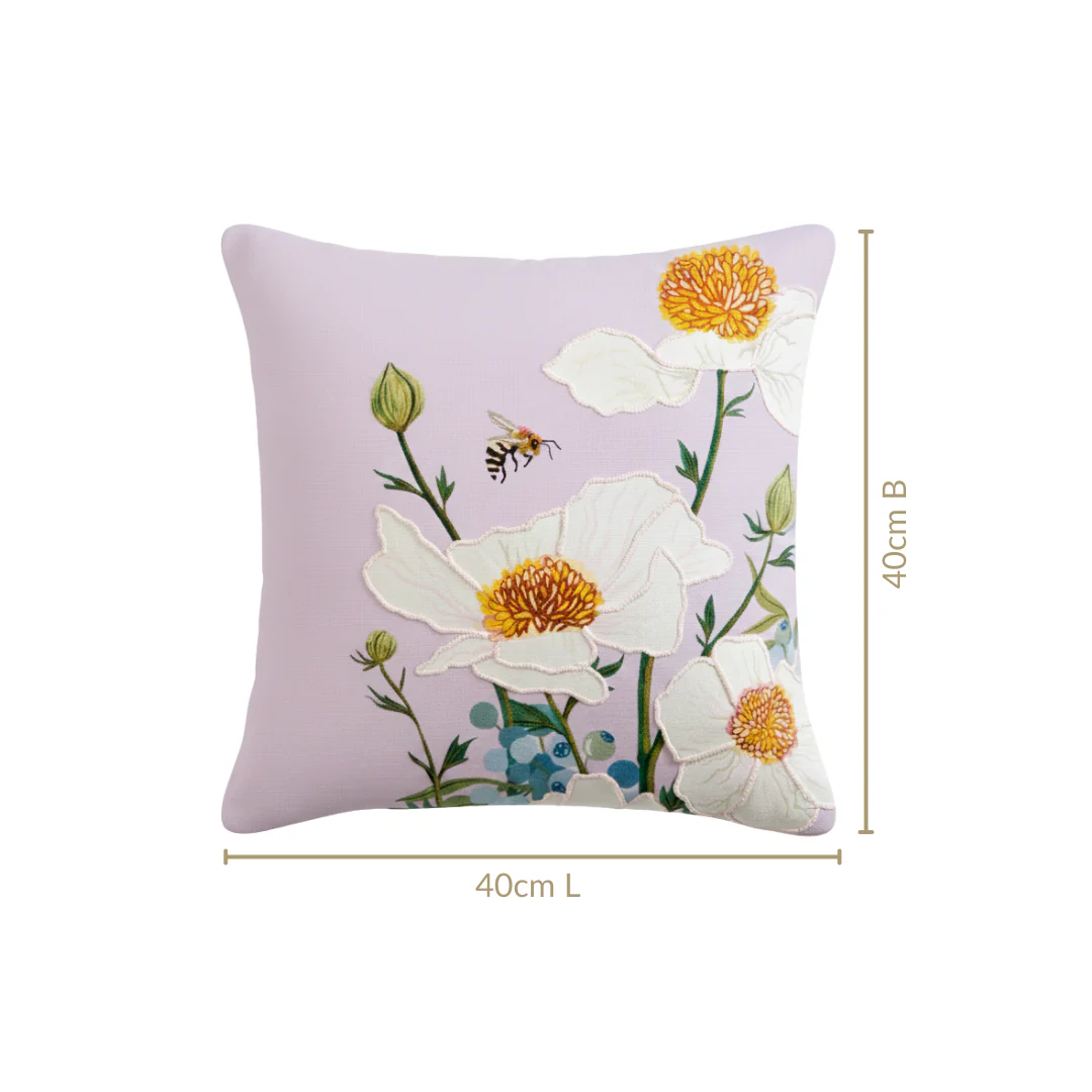 Artisan Floral Embroidered Cotton Cushion Cover 40x40cm - Image 3